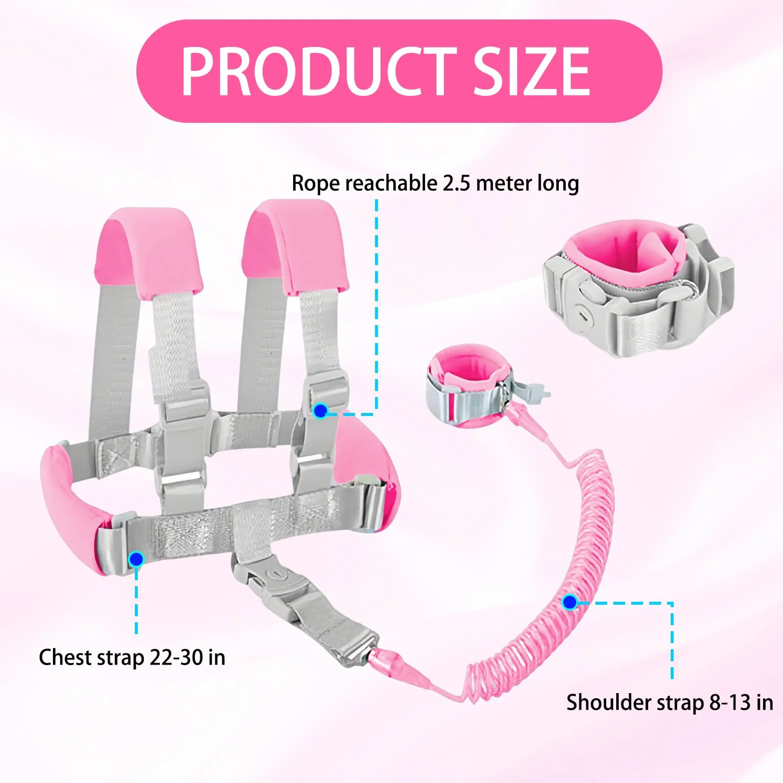 Muñequera Anti Pérdida,Cinturón de Seguridad Anti Perdida para Niños,Correa de Seguridad para Niños Antiperdida para Chico Chica Caminar Compras (Rosa 2.5m)