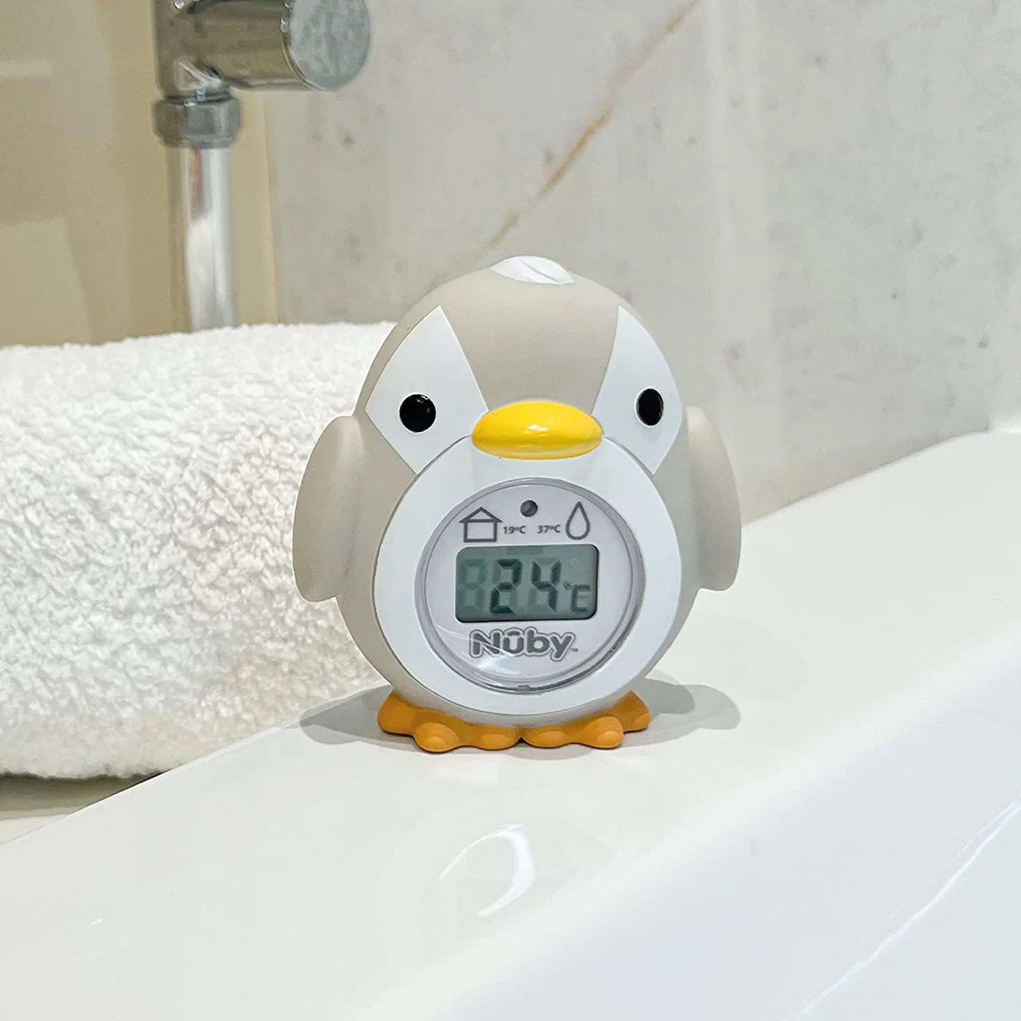 Nuby Termómetro de baño para bebé con forma de pingüino | Pantalla de fácil lectura | Sin BPA | Gris | Apto desde 0 meses