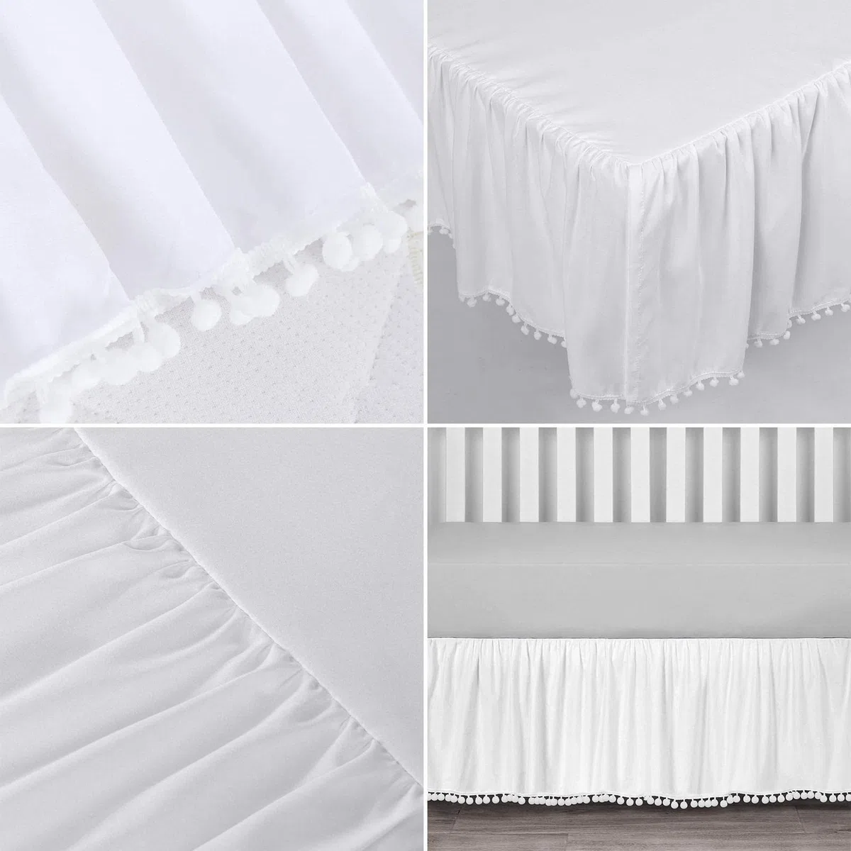 A/R Minifalda de Cuna,Falda de Ropa de Cama para Cuna de guardería para bebé | Falda de Microfibra para Cuna con Pompones para Llevar al bebé a la habitación del bebé cálida y acogedora para Dormir