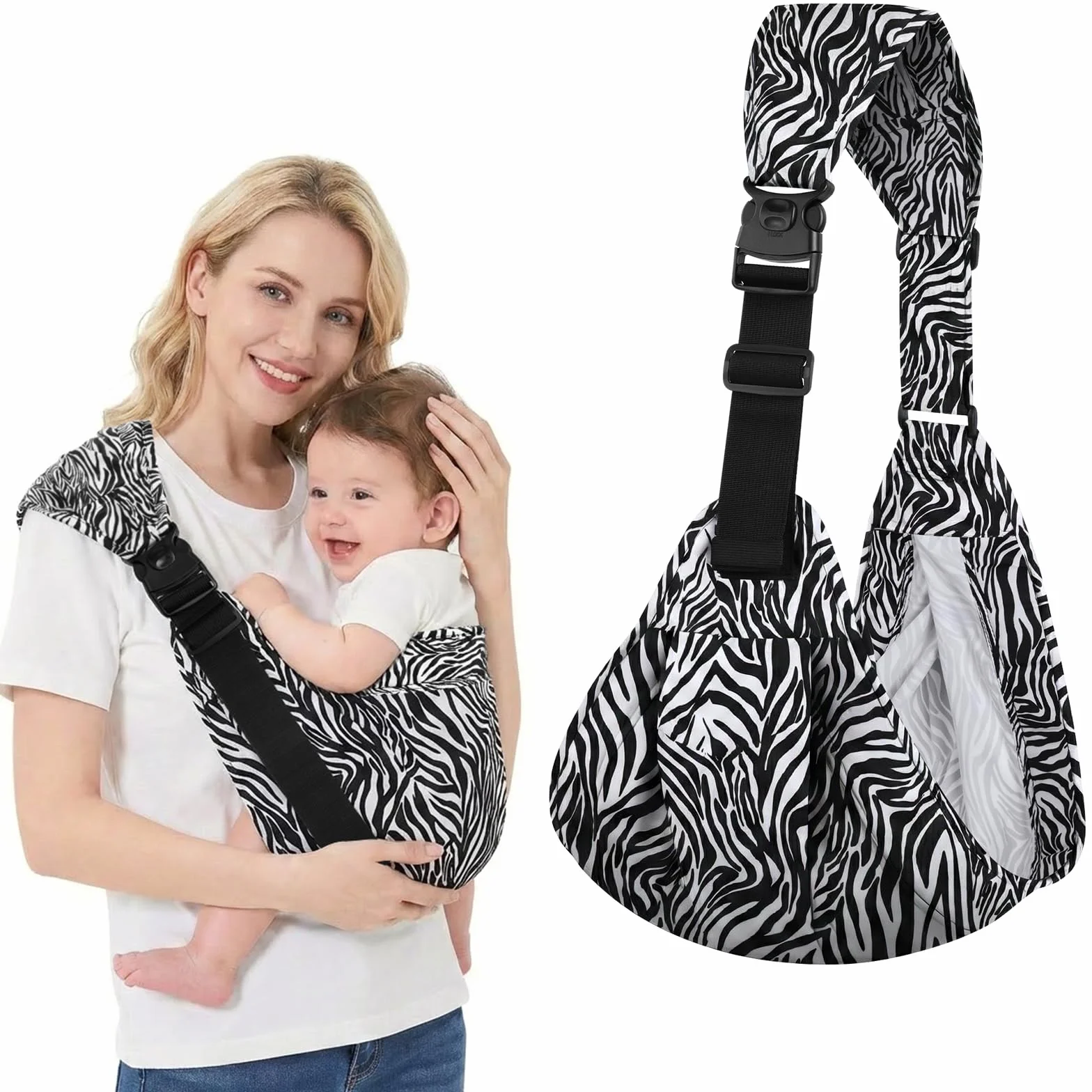 Portabebés Portátil para Bebés, Ergonómico Porteadores para Bebés de 3 a 24 Meses Manos Libres Triple Protección Ensanchado y Engrosado Hasta 20 KG Ajustable Transpirable Baby Carrier Rayas
