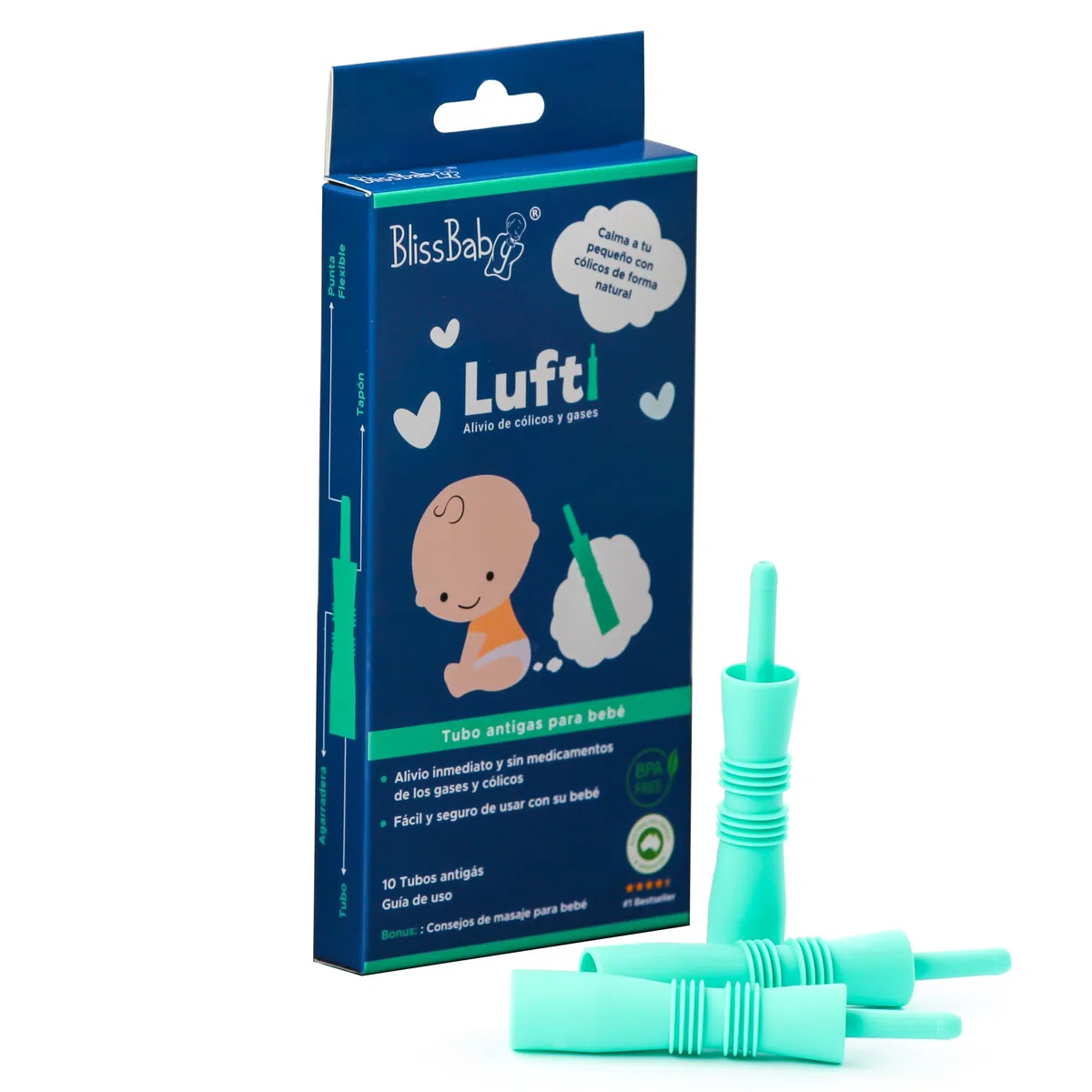 BlissBaby Lufti Alivio instantáneo natural de cólicos, gases y estreñimiento para bebés x 10