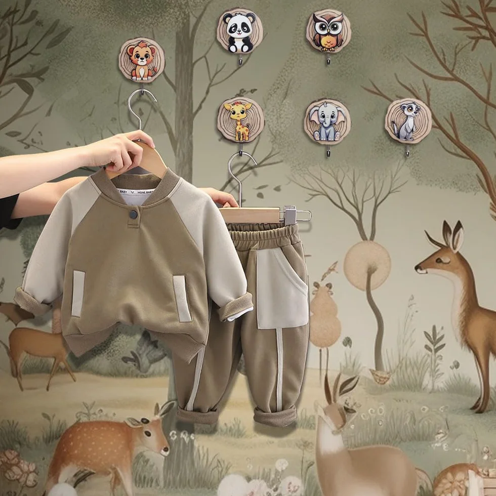 6 unidades de percheros infantiles, ganchos para ropa para niños en forma de animal, ganchos autoadhesivos, ganchos de pared de madera, sin taladrar, armario de habitación infantil, regalo