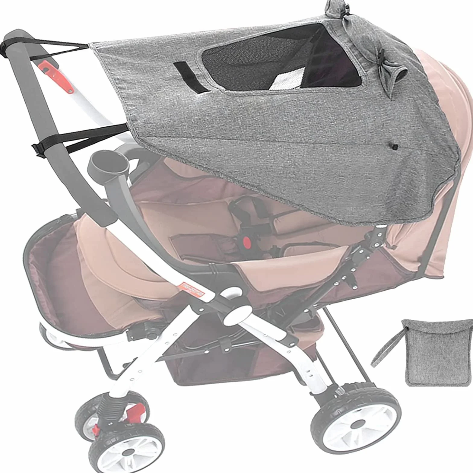 Parasol para Silla de Paseo, Toldo Cochecito Bebe, Ajustable Funda para Cochecito de Bebé, Protección UV 50+, Ajustable Toldo Protector Solar Universal con Techo Corredizo, Gris