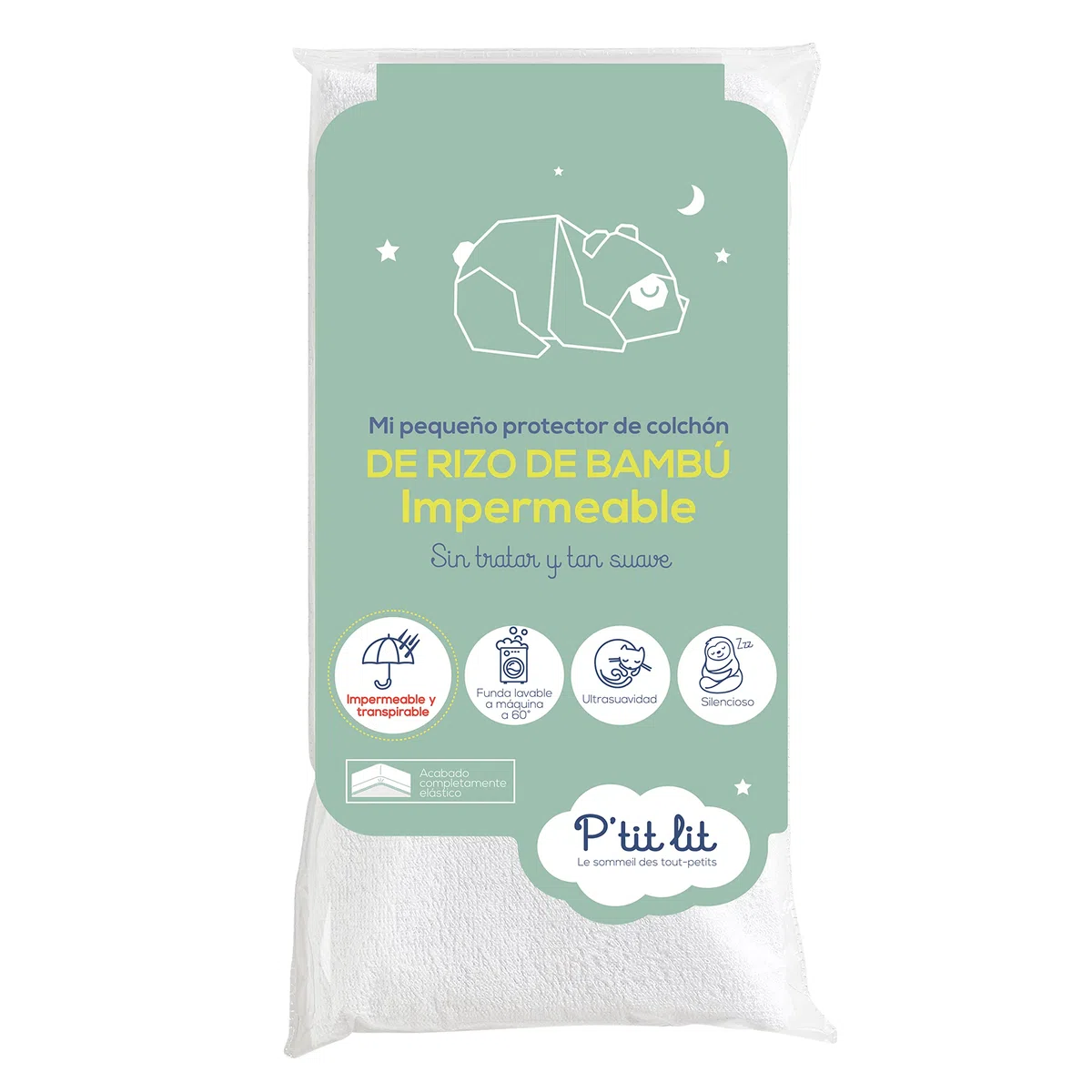 P'tit lit Protector colchón cuna de bambú, 60x120 cm| Protector Colchón Bebé Impermeable, Viscosa Suave y Sedosa, Sin tratamiento químico, Transpirable y Silencioso, Oeko Tex