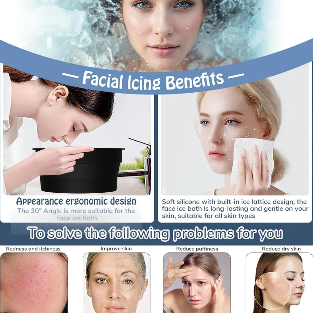 Genérico Cuenco Facial De Hielo - Baño Facial Frío Con Hielo | Lavabo Plegable De Silicona Reafirmante Para Piel En Casa Y Viajes
