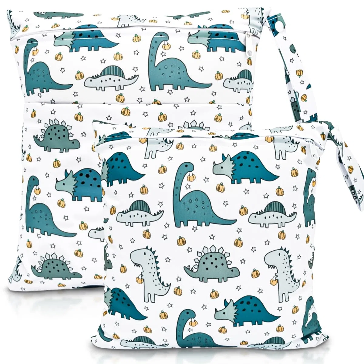 Bolsa de Pañales, 2PCS Bolsa Impermeable Reutilizable para Bebe, Ropa Seca y Húmeda Organizador de Pañales, Wetbag Lavable Neceser para Viaje Playa Deporte Guardería Merienda (Dinosaurio)