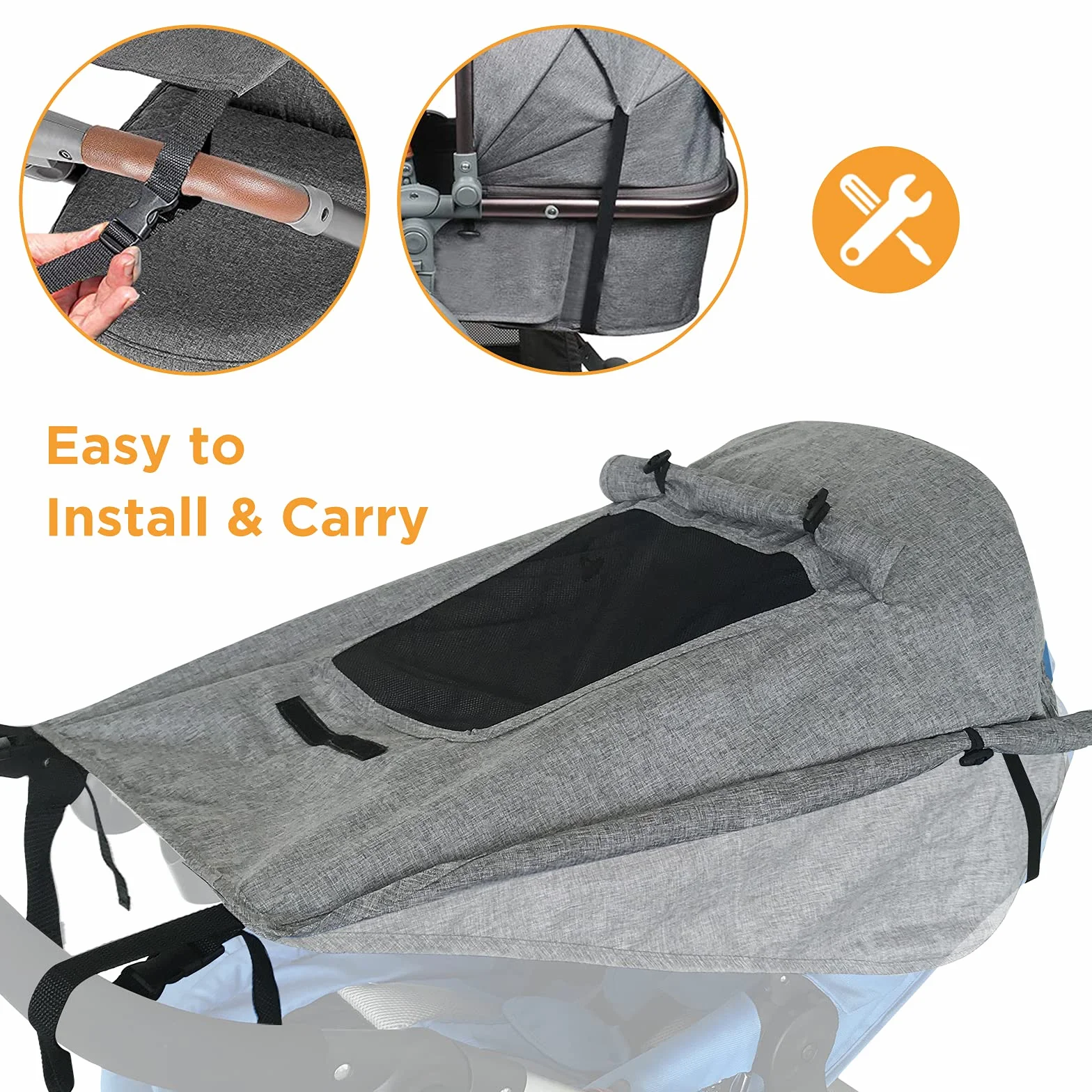 WD&CD Parasoles para Silla de Paseo, Impermeable Funda para Cochecito de Bebé, Toldo Oscuro Universal para Bebés Cochecitos- Parasol Ajustable con Protección UV 50+, Gris