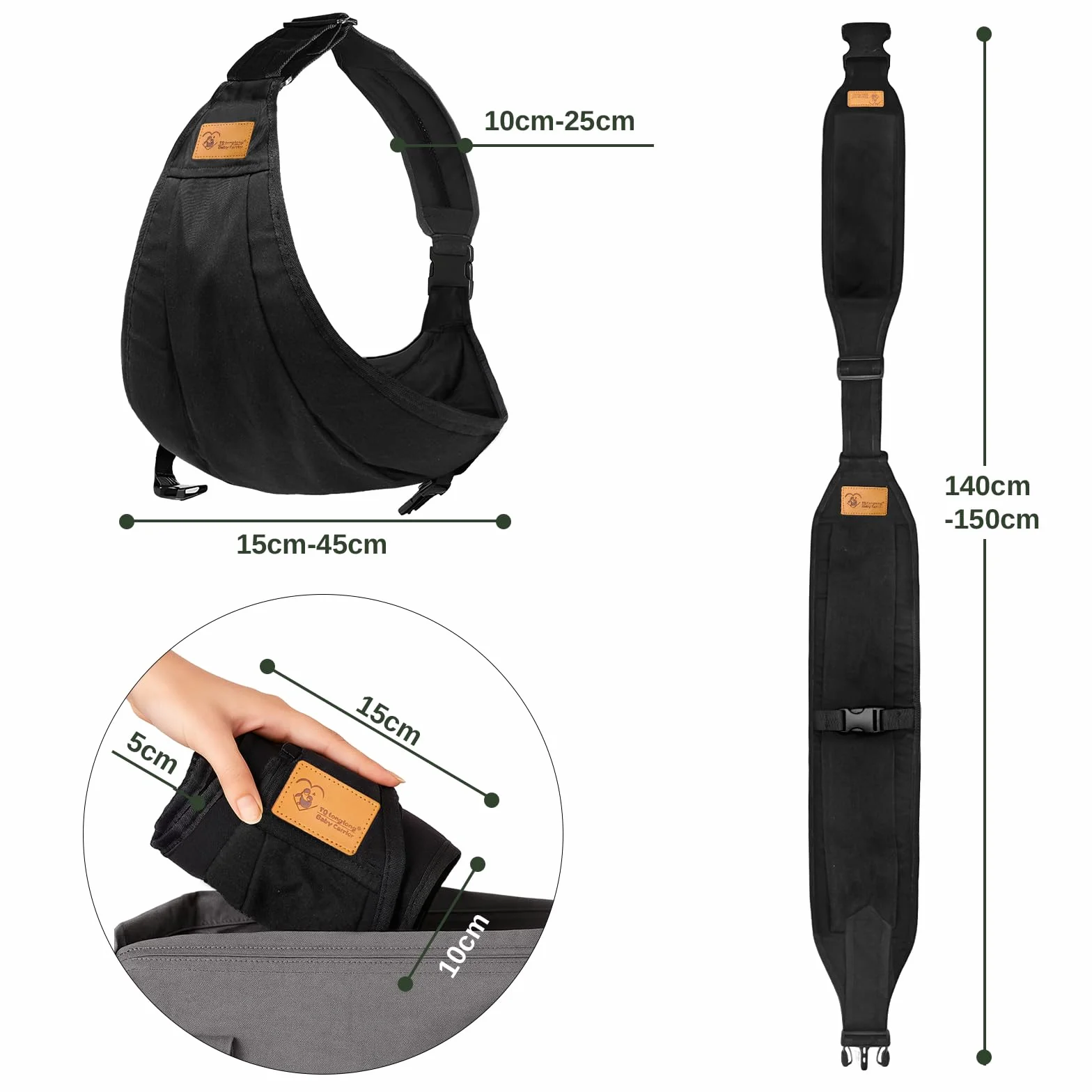 PortabebéS Ajustable, Fular Portabebe Lateral, Portabebés Ergonómico Portátil, Porta Bebes De 0 A 36 Meses, Carga MáXima: 25 Kg (Negro)