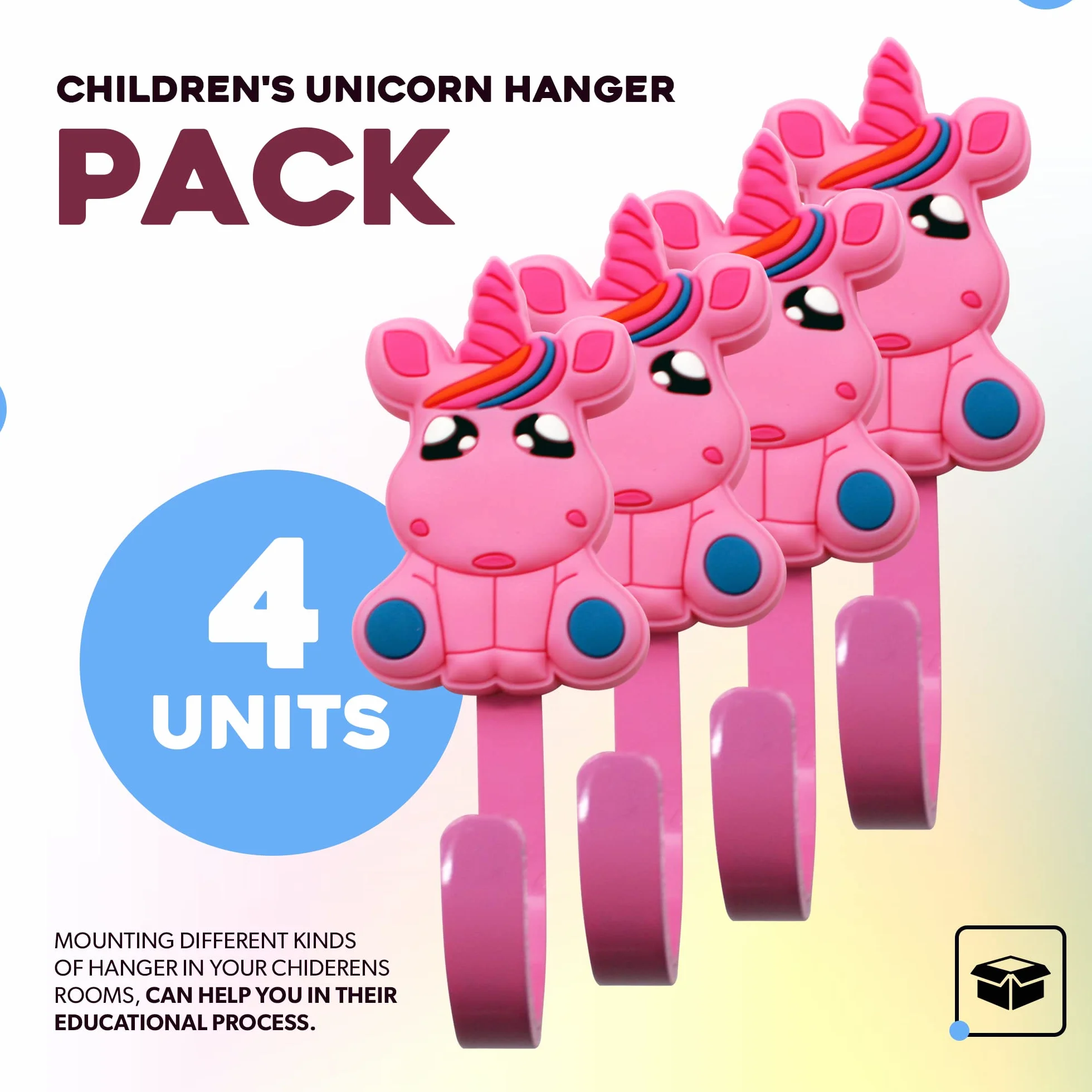 DOJA Barcelona | Percha infantil Unicornio Rosa | 34 x 90 mm | Pack 4 Perchero infantil Ropa | perchas Niños Ropa | Perchas Dormitorio Niños | Colgador para Dormitorio Infantil | Niño y Niña