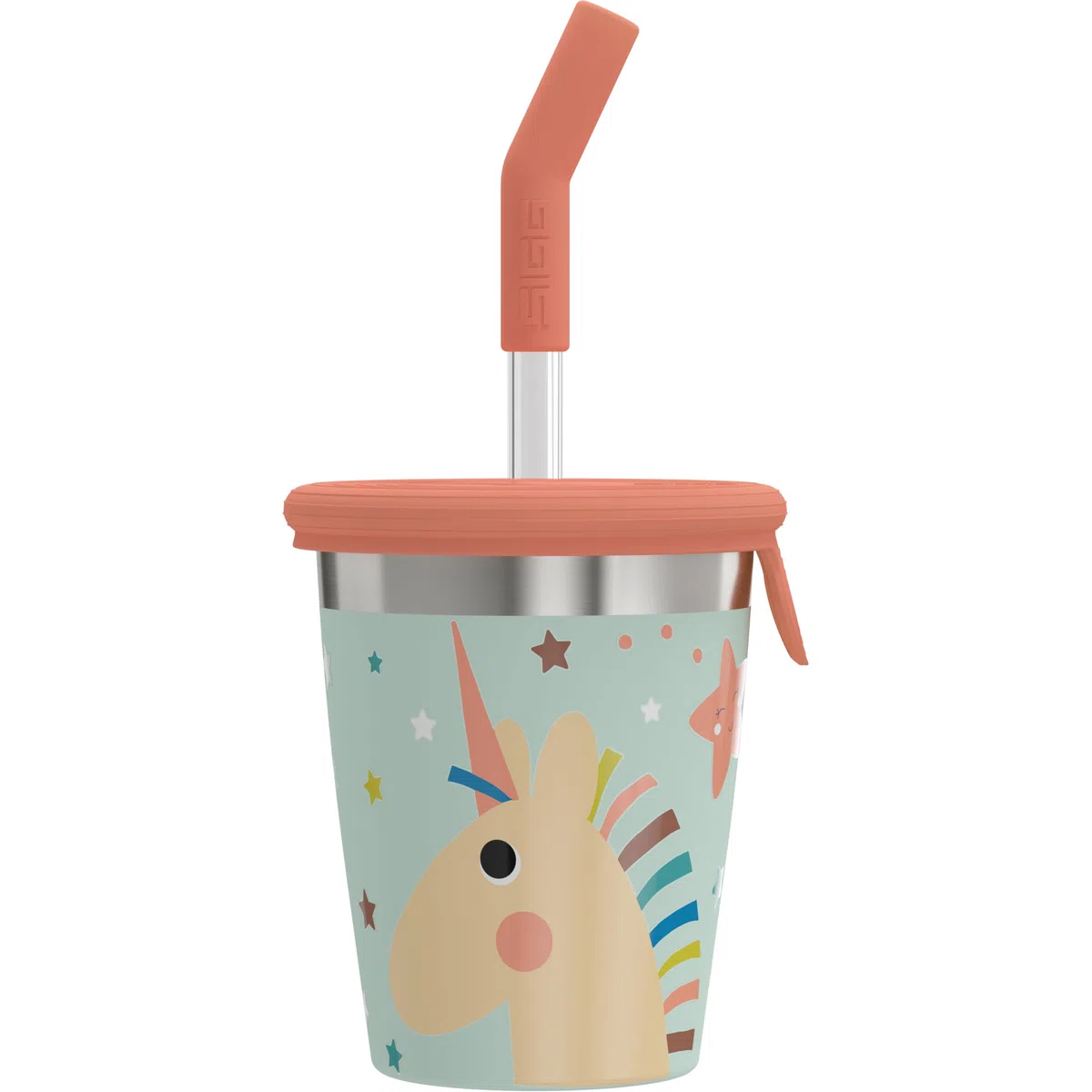 SIGG - Vaso infantil de acero inoxidable con tapa de silicona y pajita - A prueba de salpicaduras - Sin BPA - Ligero y robusto - Unicornio - 0,35L
