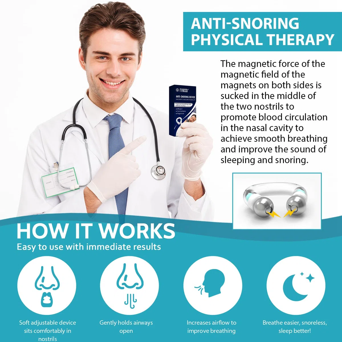 8pcs Dilatador Nasal Antironquidos Clip Nasal Magnético para Dormir, Silicone Reutilizable, Ayuda a Dejar de Roncar y Mejorar la Respiración Nocturna
