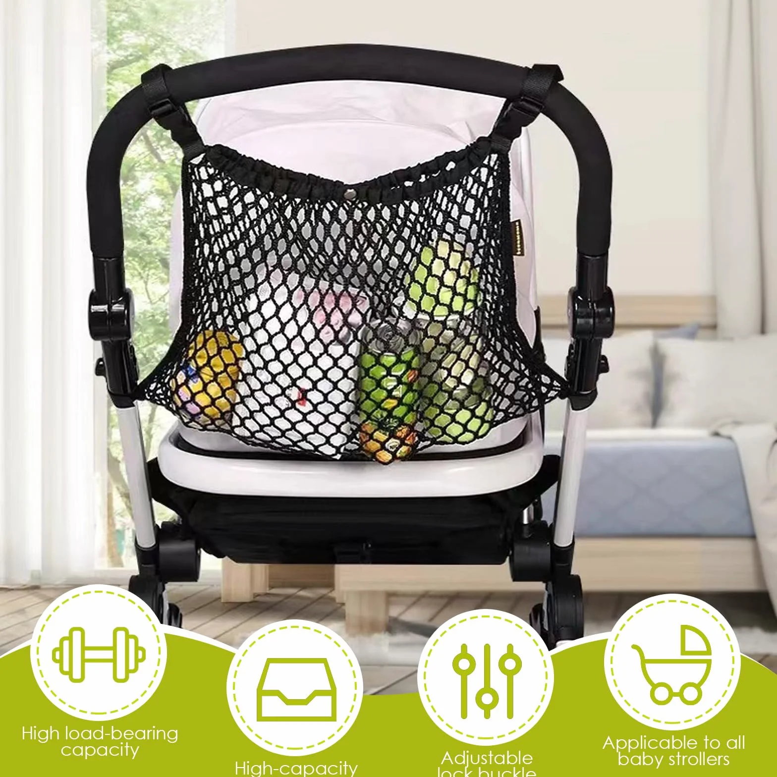 Negro Red Bolsas para Cochecito de Bebe, Universal Bolsillo de Almacenamiento Organizador de Red para Cochecito, Red de Compra para Coches Sillas de Paseo Buggy Carriola Cochecitos de Niños