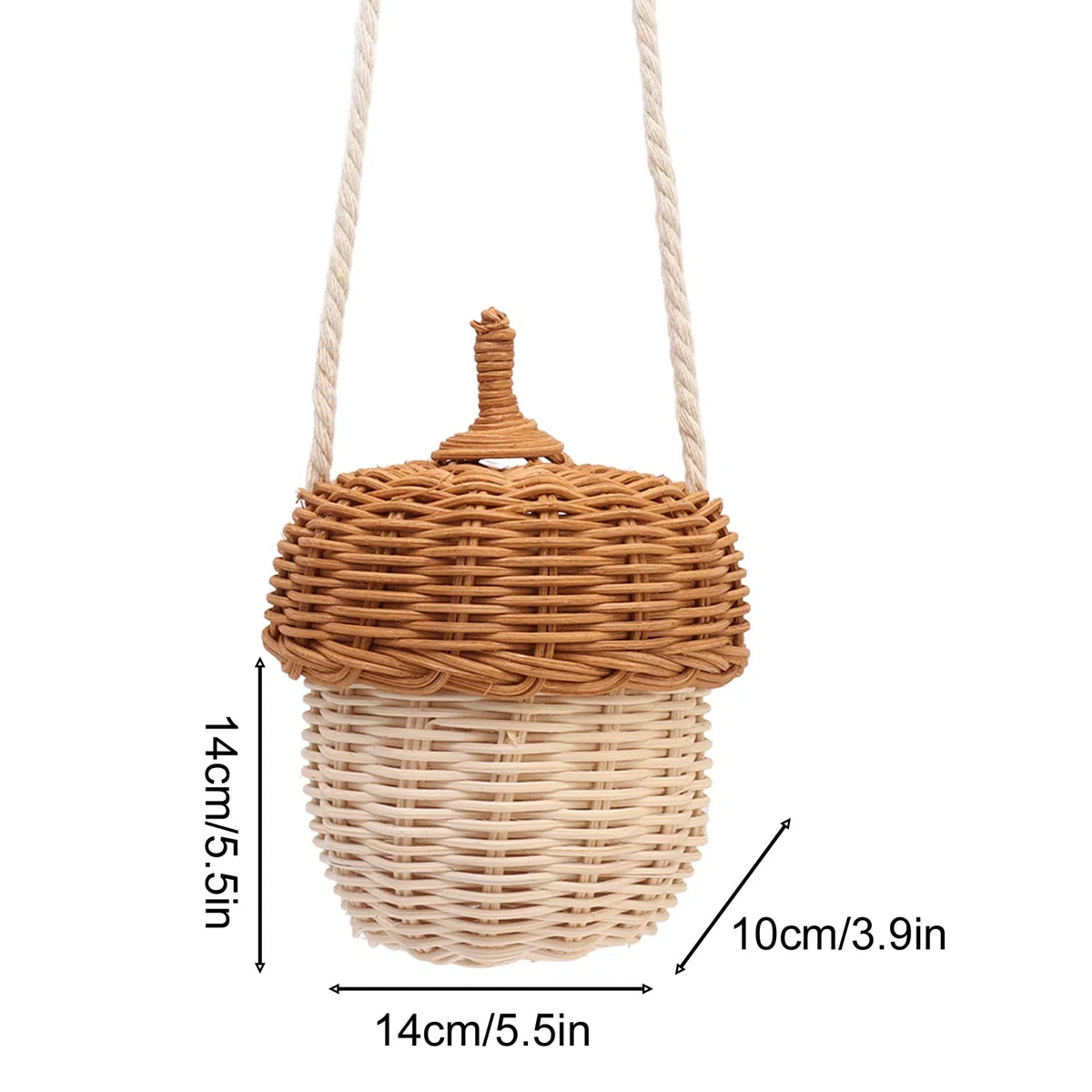 Cesta de Almacenamiento de Ratán para Niños, Cesta de Mimbre en Forma de Bellota, Impermeable, Multifuncional, , Tejida a Mano, Decorativa para el Hogar para Niñas (Bolso de hombro pequeño)