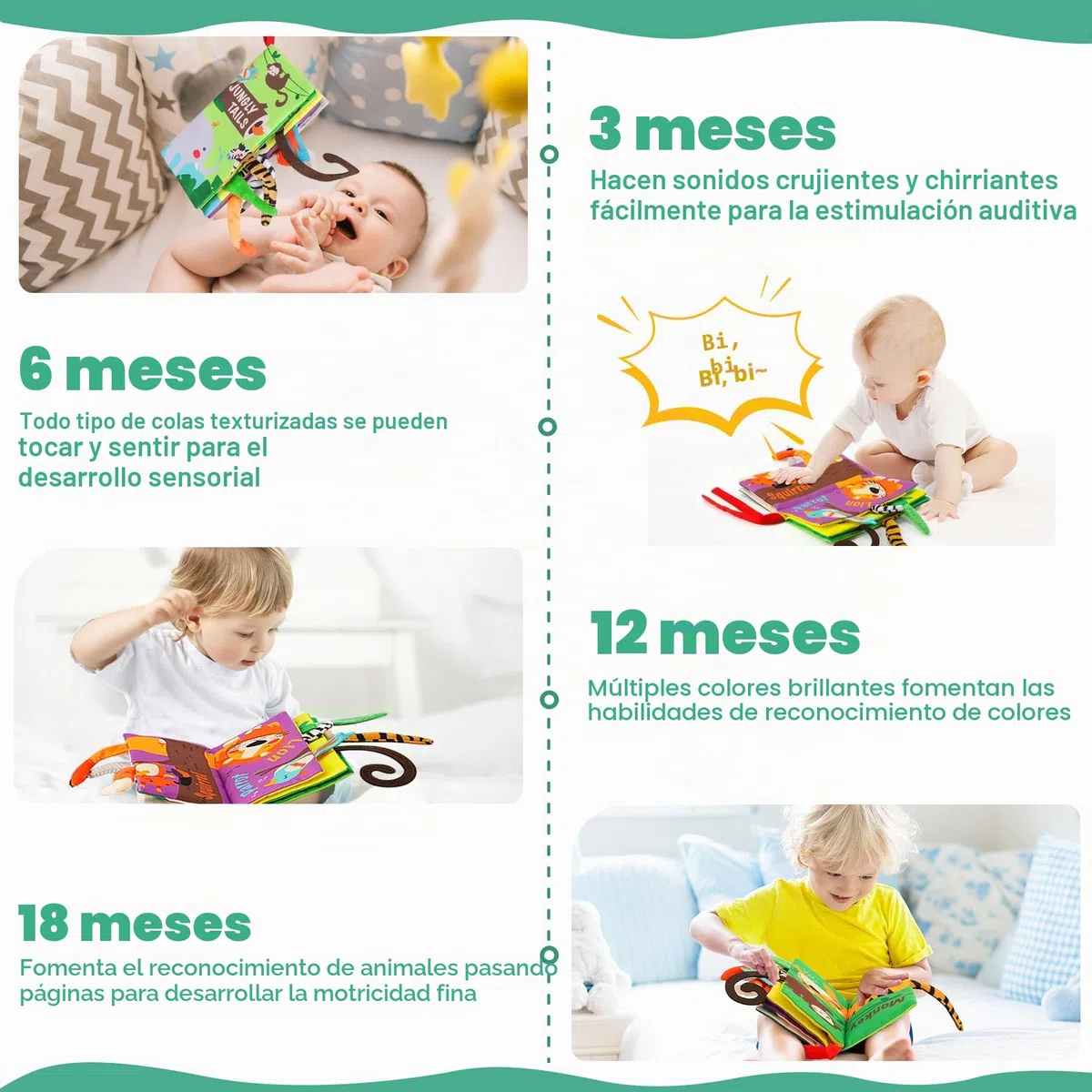 beiens Libros de Tela para Bebes, Libro Interactivo Blandos para Bebe Recien Nacido Niños, Libro de Juguetes Aprendizaje y Educativo, Animales Libro Sensorial Suave de Actividades para Bebé