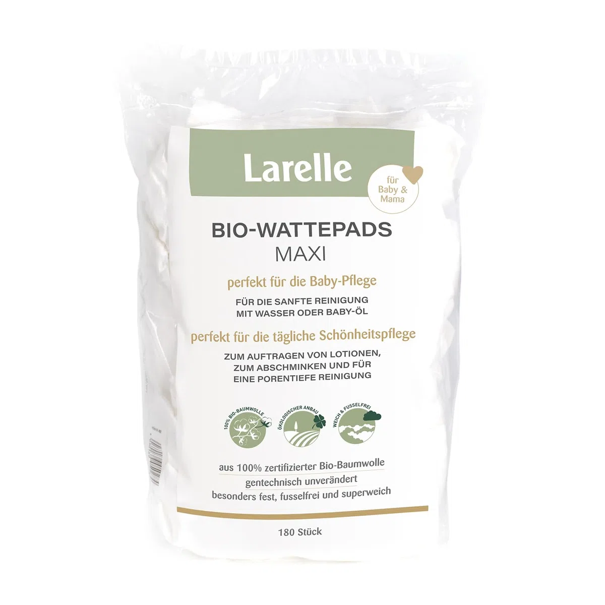 Larelle GOTS Ecocert - Almohadillas de algodón orgánico para mamá y bebé, 6 unidades, 1080 unidades, en paquete de almacenamiento, perfectas para el cuidado del bebé y el cuidado diario de belleza