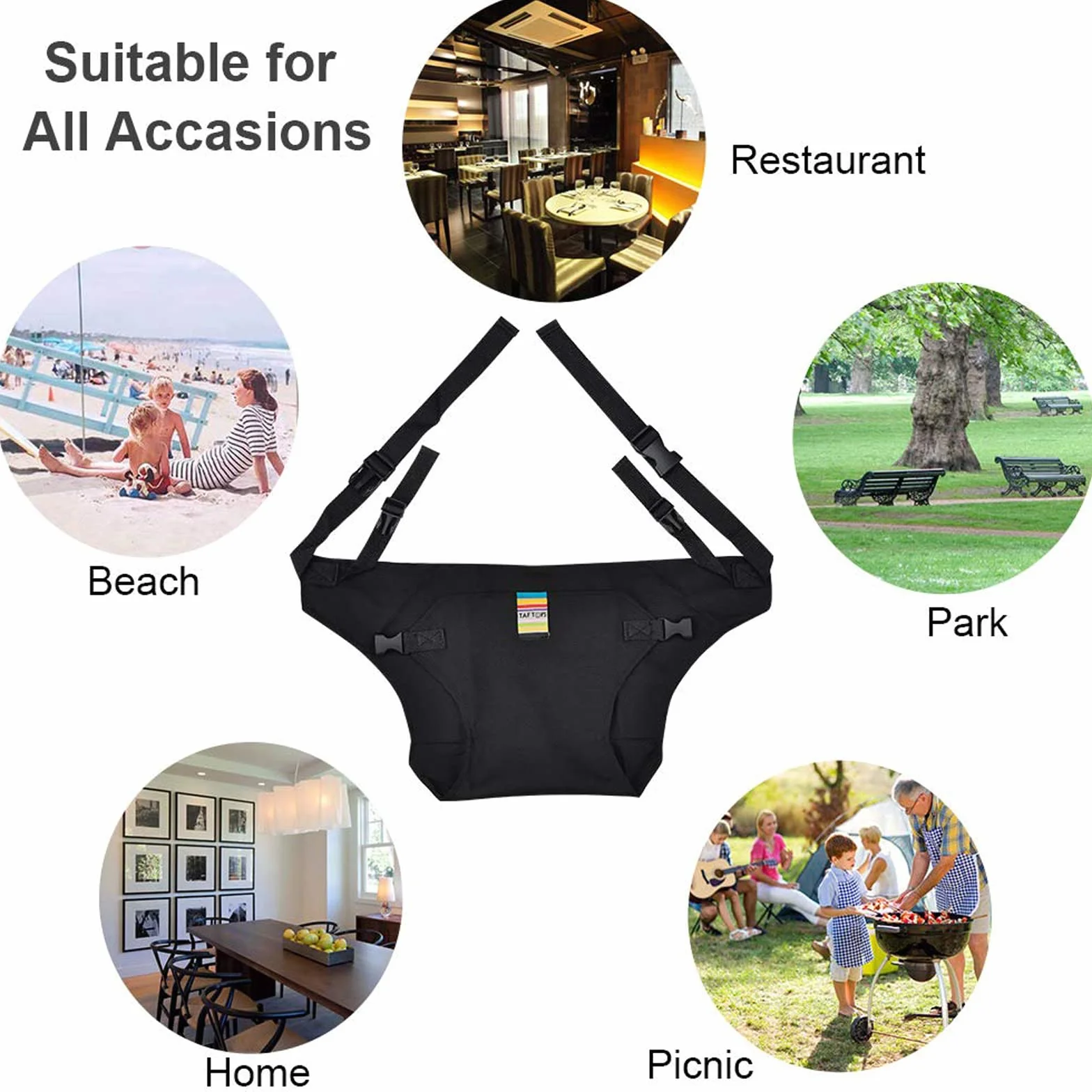 Lychee Silla de Comedor para Bebé Asientos de Seguridad con Correas, Correa de Asiento Elevador de Alimentación Portátil para Viajes/Casa/Restaurantes/Compras (Negro)