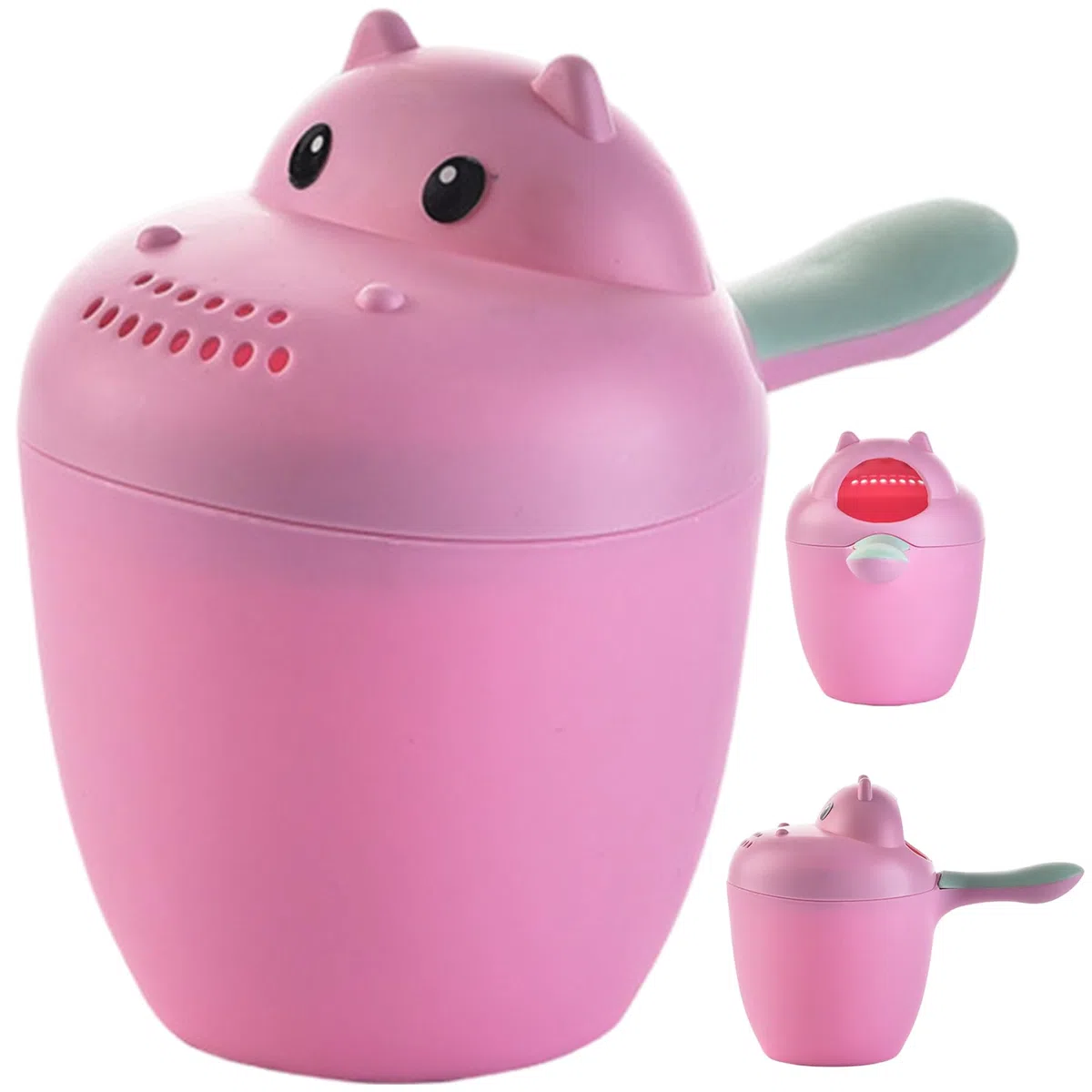 Jarra de baño para lavado de bebés, jarra de baño de bebé hipopótamos de 5.5x2.8 con mango sin deslizamiento, taza de enjuague a prueba de salpicaduras perfecta para lavado de cabello para niños pequ