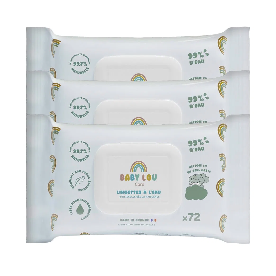 Toallitas de Agua 3 × 72 uds | Toallitas Bebé Suaves y Calmantes | Aptas Desde el Nacimiento | Pieles Sensibles | 99,7% Ingredientes de Origen Natural