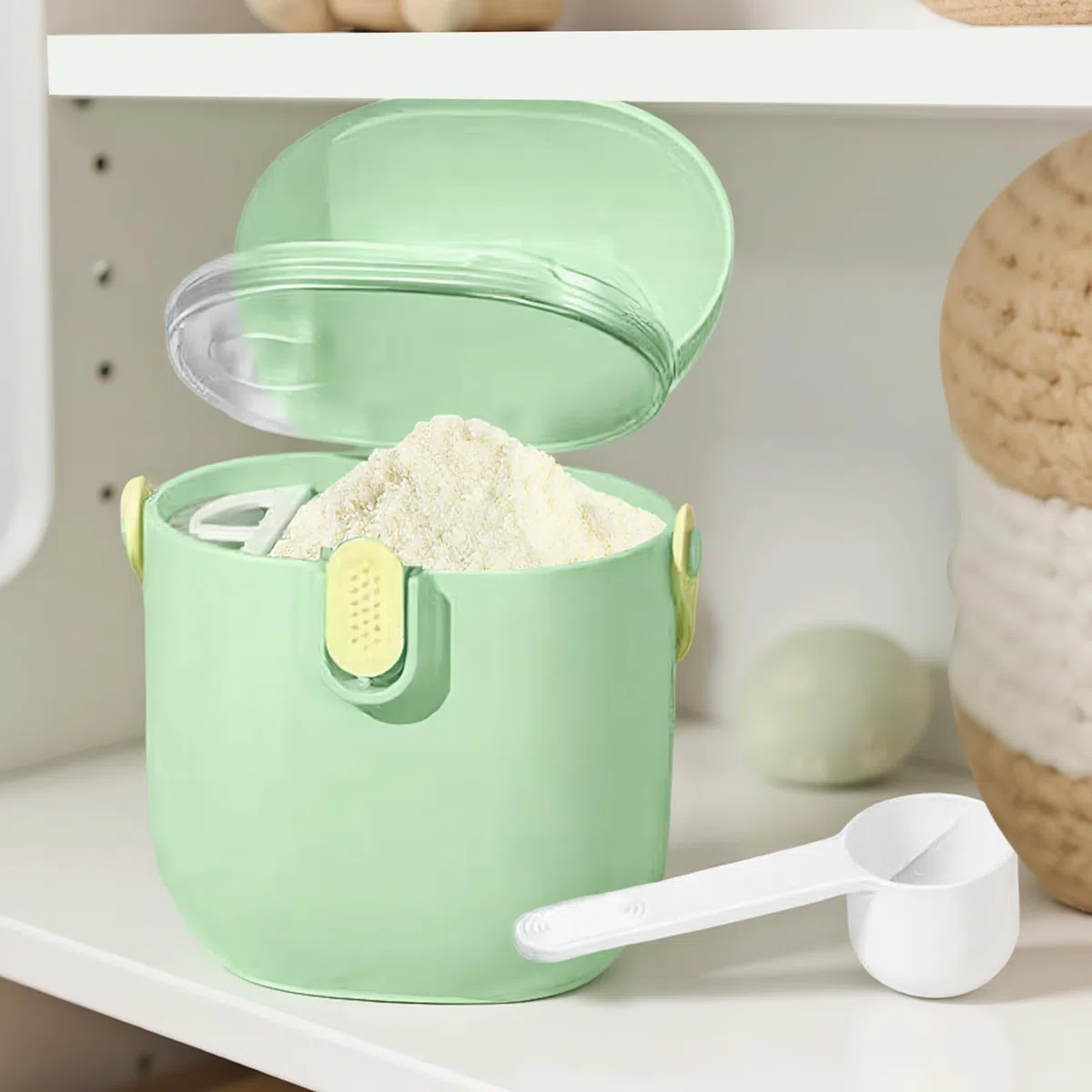 Dispensador de Leche de Viaje Portátil - Dispensador para Harina de Arroz con Cuchara - Organizador para Viajes Guarderías Paseos en Cochecito Canguros Playas Avión Tren
