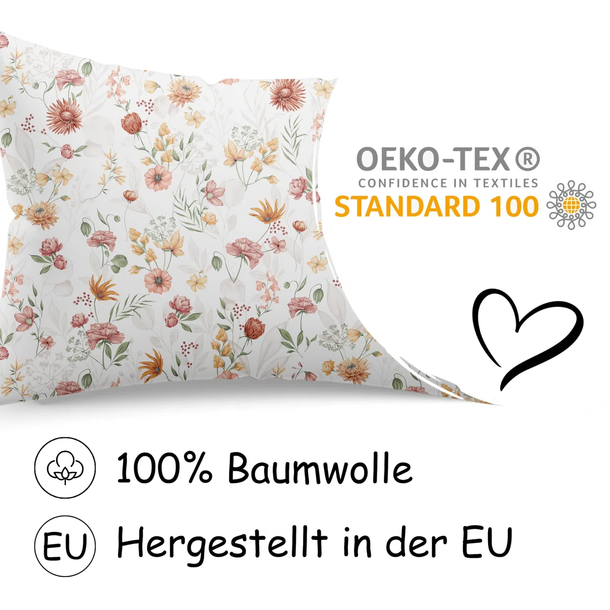 PinkZebra Funda de almohada, funda de almohada de 30 x 50 cm, 100% algodón, funda de almohada con certificado Öko-Tex Standard 100, fundas con cremallera, margaritas