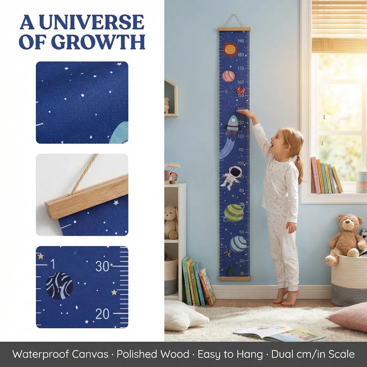 Bebé Gráficos de Crecimiento 7.9 '' x 79 '' Medidor Altura Niños Pared Regla de Pared de Madera Tabla de Crecimiento para Niños para Dormitorio Infantil (Espacio)