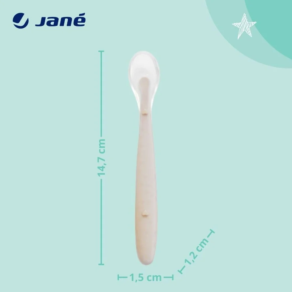 Jané Cucharas de Silicona Bebé, 4 pcs Cuchara Aprendizaje, Punta Silicona Blanda, Libre BPA, Apto Lavavajillas, Color Sunset