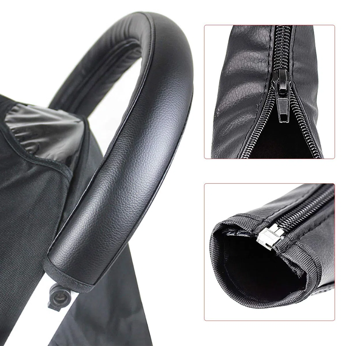 Funda de Manija para Cochecito de Bebé Cubierta de Cochecito de Cuero Cubierta de Manija de Cochecito Universal con Cierre de Cremallera, Impermeable, Anti-Sucio, Anti Desgaste, Negro