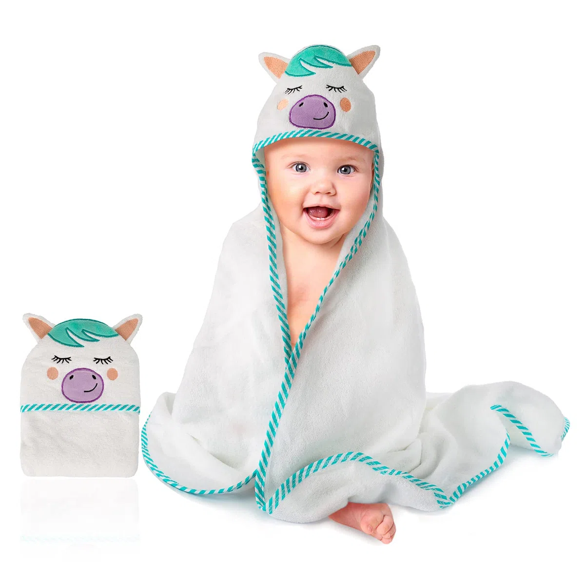 Toalla Bebé con Capucha Capa Baño Infantil 100% Algodón Diseñado en España Regalo Recién Nacido Niñas Niños de 1,2,3,4 y 5 años Unisex 90X90 cm Suave Absorbente 0-5 Años Pony