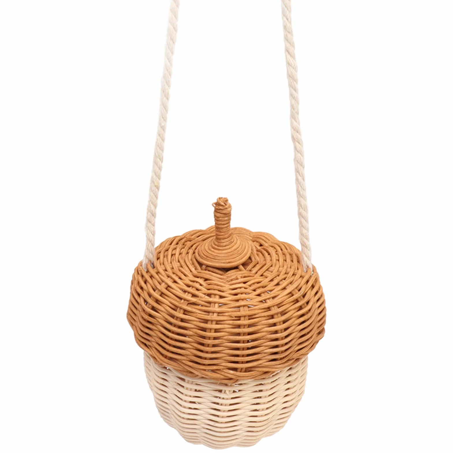 Cesta de Almacenamiento de Ratán para Niños, Cesta de Mimbre en Forma de Bellota, Impermeable, Multifuncional, , Tejida a Mano, Decorativa para el Hogar para Niñas (Bolso de hombro pequeño)