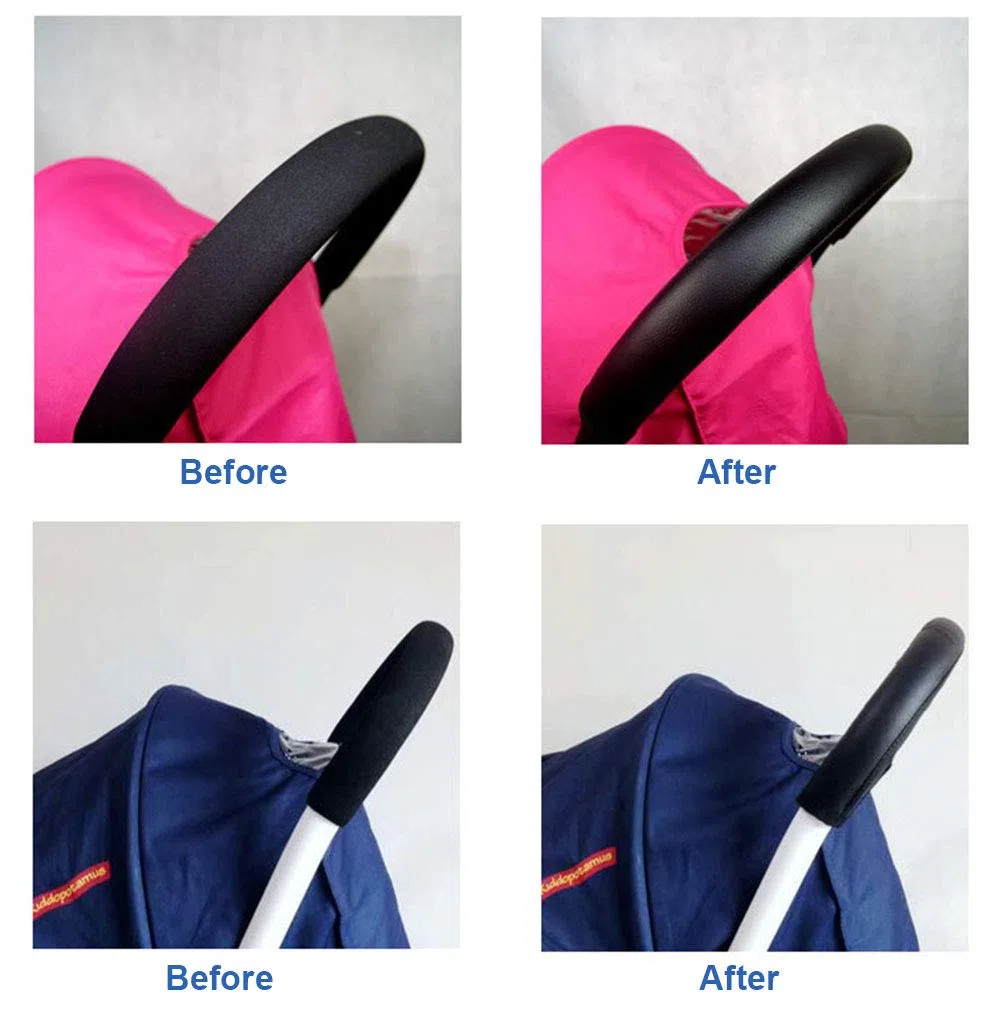 Funda de Manija para Cochecito de Bebé Cubierta de Cochecito de Cuero Cubierta de Manija de Cochecito Universal con Cierre de Cremallera, Impermeable, Anti-Sucio, Anti Desgaste, Negro