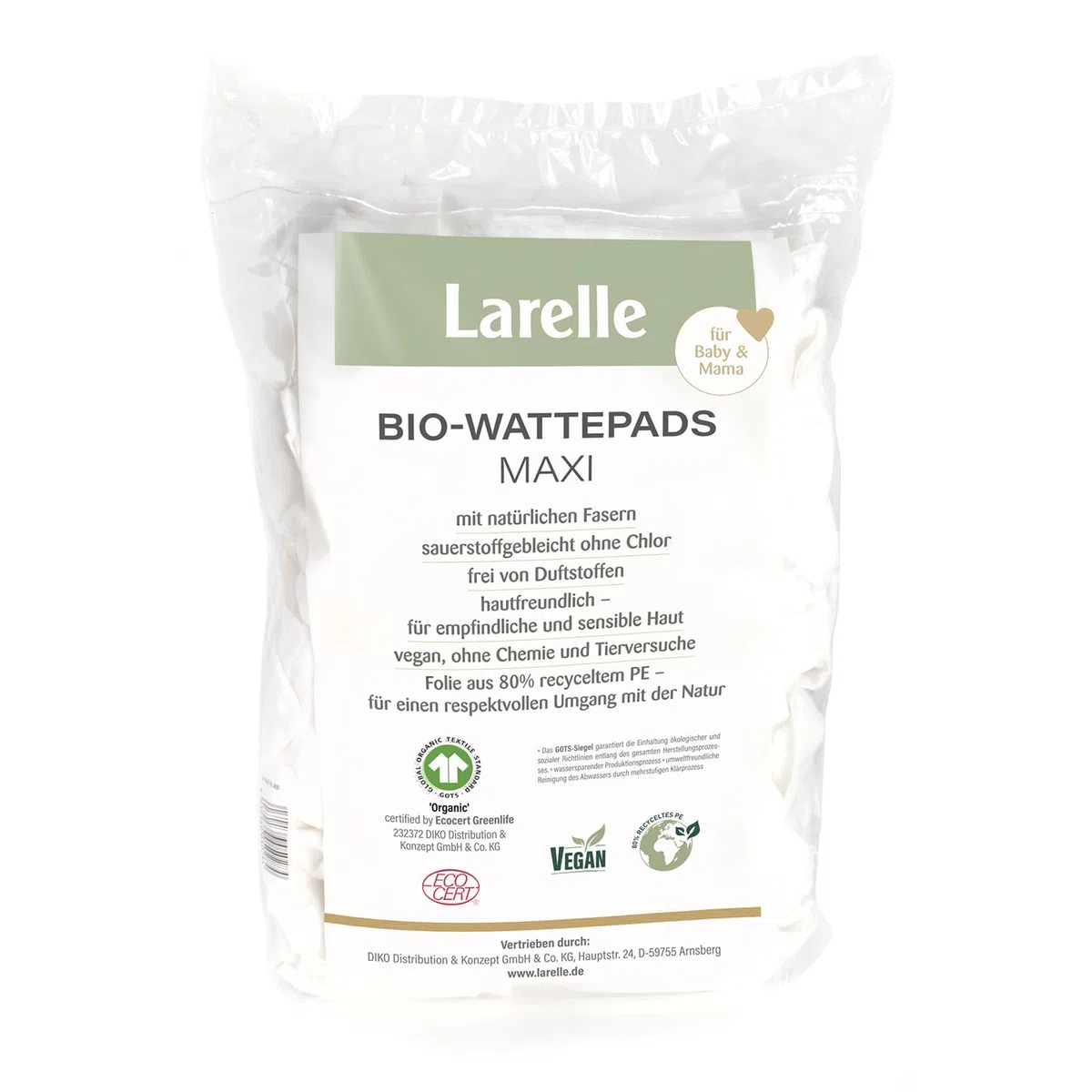 Larelle GOTS Ecocert - Almohadillas de algodón orgánico para mamá y bebé, 6 unidades, 1080 unidades, en paquete de almacenamiento, perfectas para el cuidado del bebé y el cuidado diario de belleza