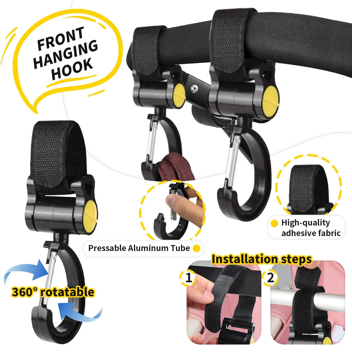 Portavasos Carrito Bebe con 2 Gancho Carro Bebe Ajustable y Versátil Porta Vasos para Biberones Bebidas Termos Vasos Teléfonos Móviles,Soporte Botella Bicicleta para Sillas de Ruedas Carritos