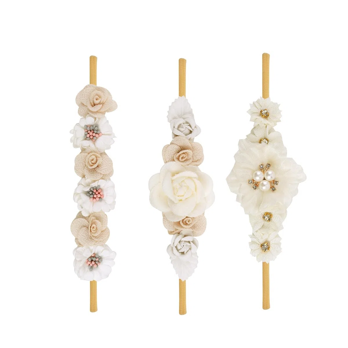 Ubric Diadema de flores de tela, accesorios para el cabello para niñas para recién nacidos, tocado para el cabello