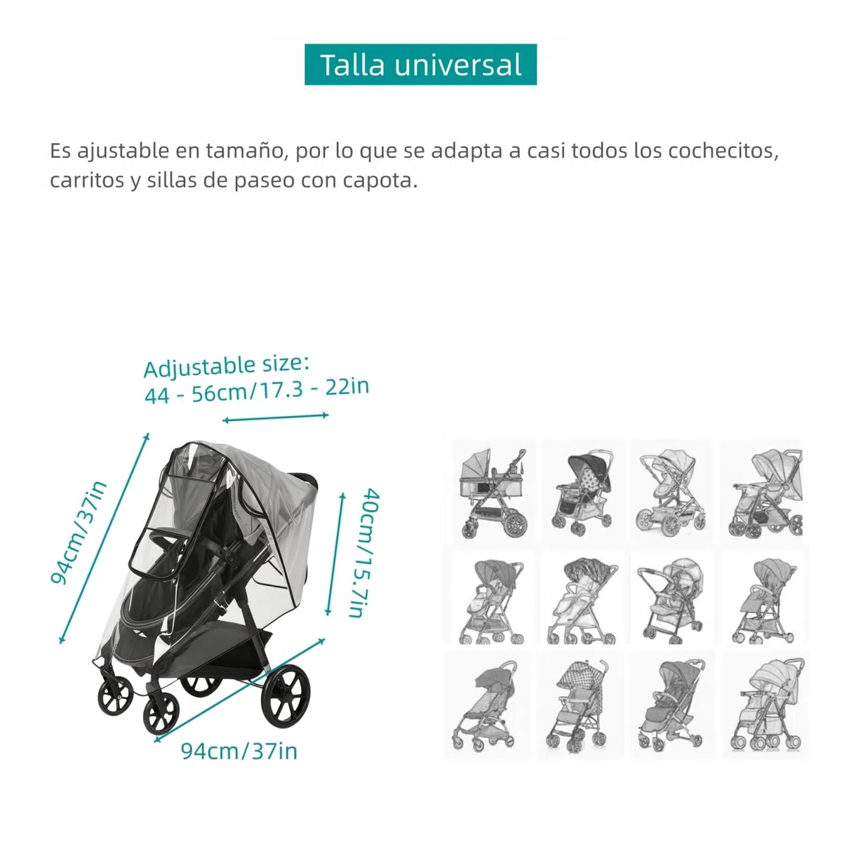 Plastico Lluvia Silla Paseo Universal – Doble protección impermeable | Protector Lluvia Carro Bebe Universal con Gran Ventana y Cremallera Impermeable – EVA de Calidad Alimentaria, Transpirable