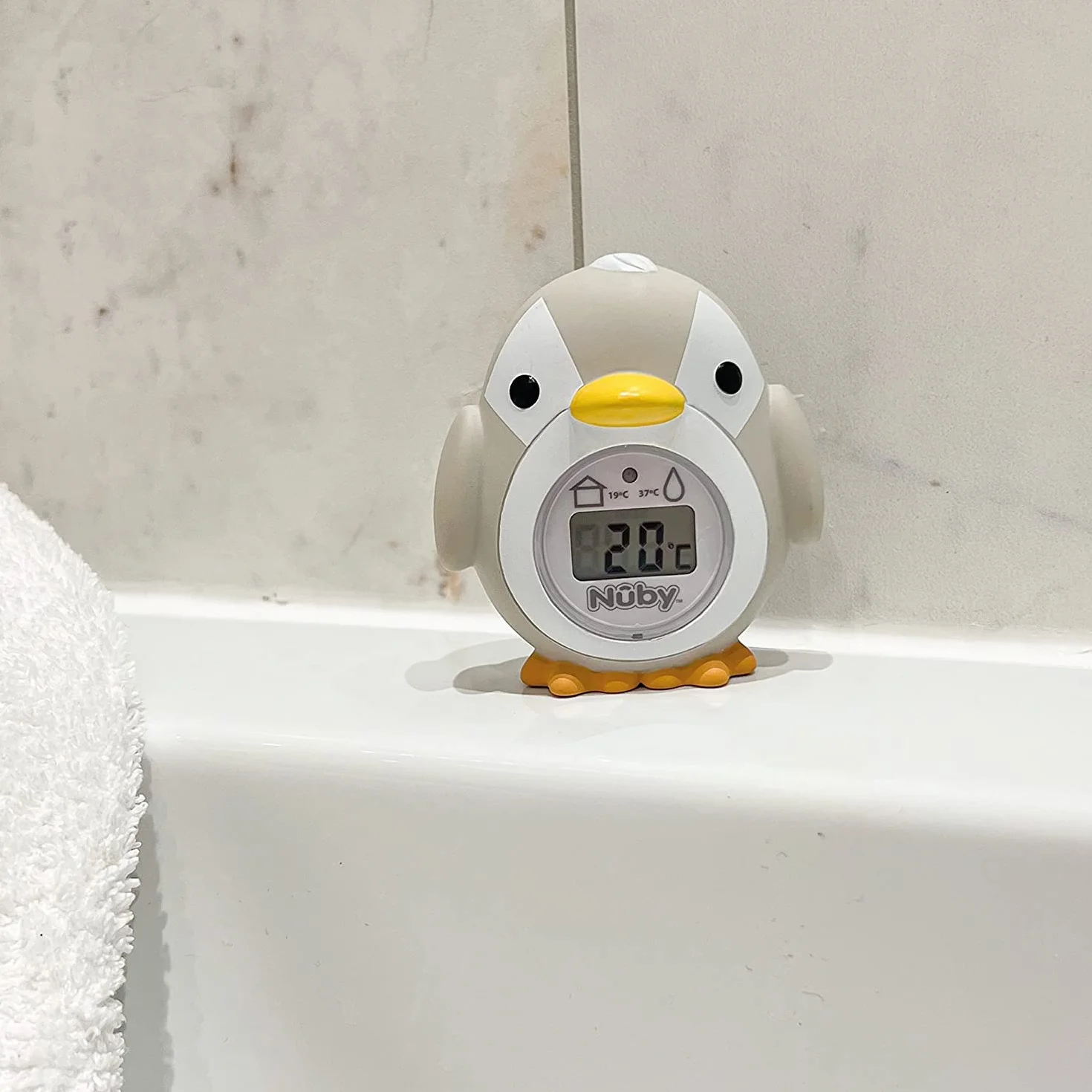 Nuby Termómetro de baño para bebé con forma de pingüino | Pantalla de fácil lectura | Sin BPA | Gris | Apto desde 0 meses