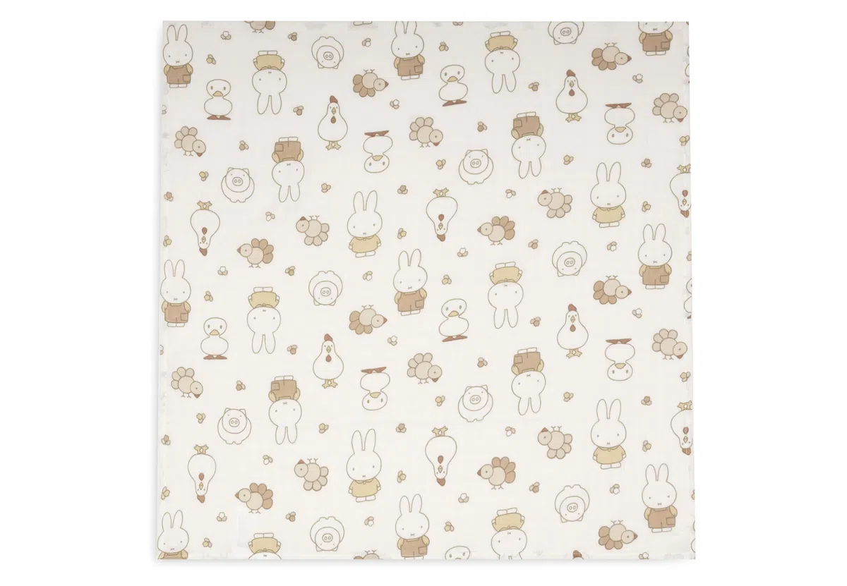 Jollein Paños de muselina para bebé – Miffy Family Farm – 70 x 70 cm – Paquete de 3 – 100 % algodón – Paños para eructar – Certificado OEKO-TEX