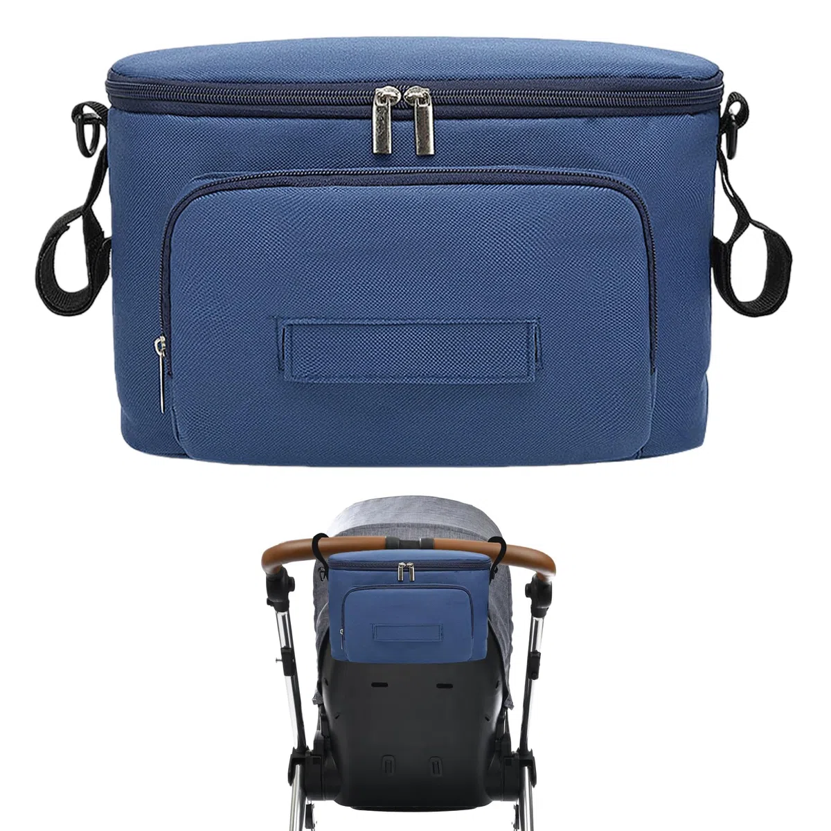 Bolsa Organizadora de Cochecitos, Bolso Carrito Universal, Impermeable Bolsa para Carro Bebe, con 2 Sujetavasos Portavasos Aislados y Espacio de Almacenamiento Grande, Para Biberones, Pañales (Azul)