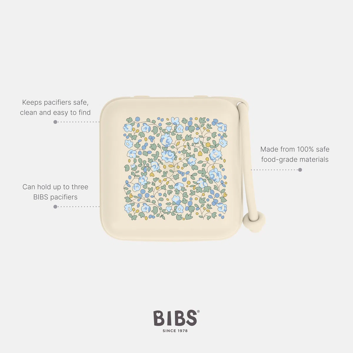 BIBS Liberty Estuche portachupetes BIBS, para guardar y transportar chupetes, se pueden guardar hasta tres chupetes, material de grado alimentario al 100% sin BPA, Talla única, Eloise Ivory