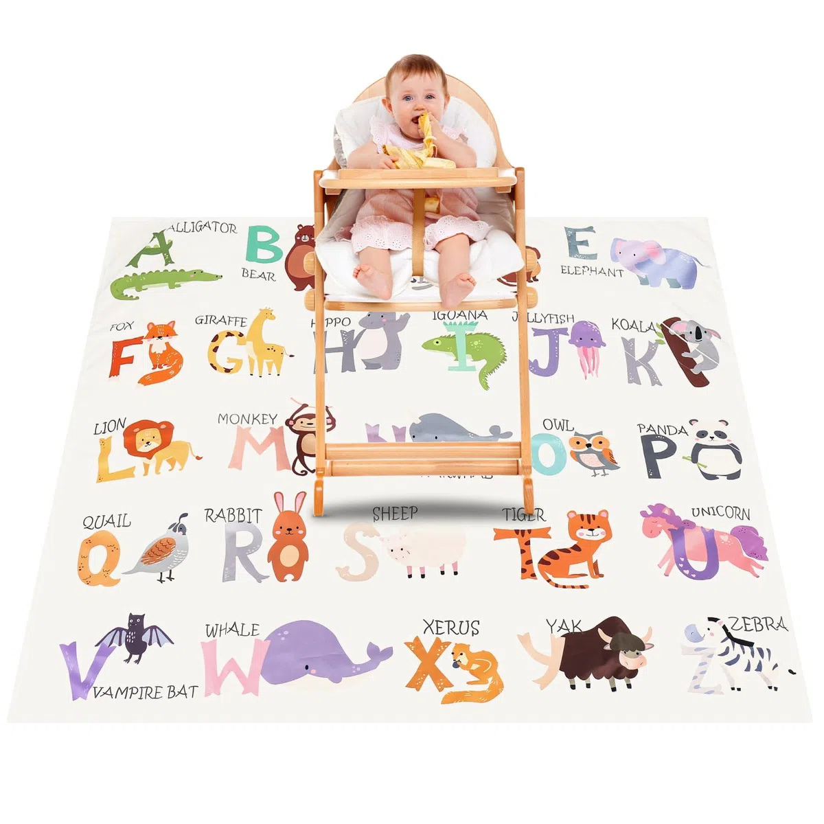 Bebé Trona Alta Silla Alfombrilla, Alfombra de Juego para Niños, Splat Mat Antideslizante y Plegable, Impermeable Alfombrilla Reutilizable Picnic Manteles, Cubierta Protectora de Mesa(130x130cm)