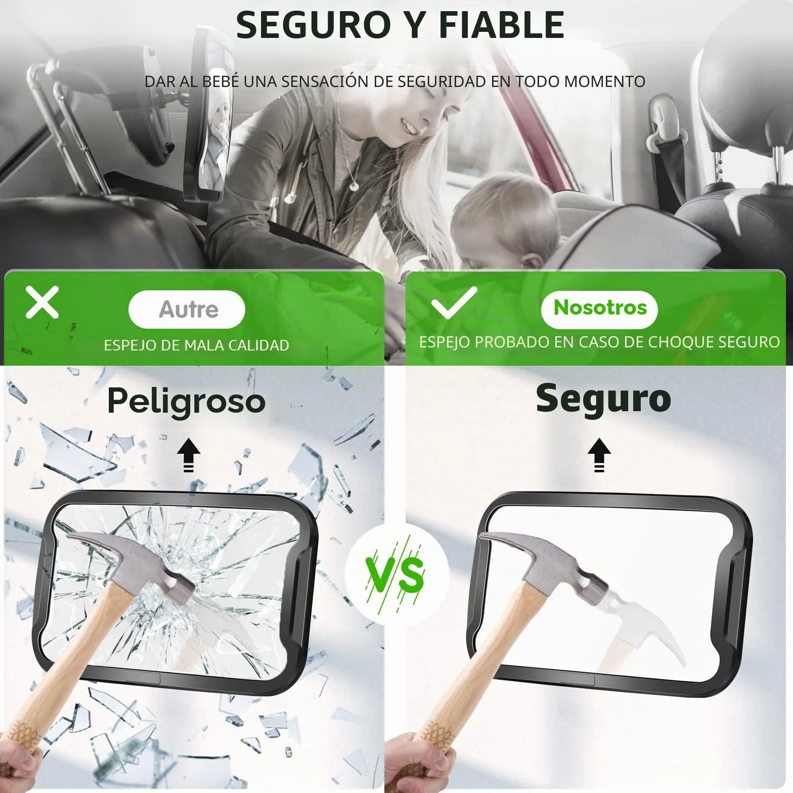 Vinabo Espejo de coche para bebé ajustable 360° a prueba de roturas