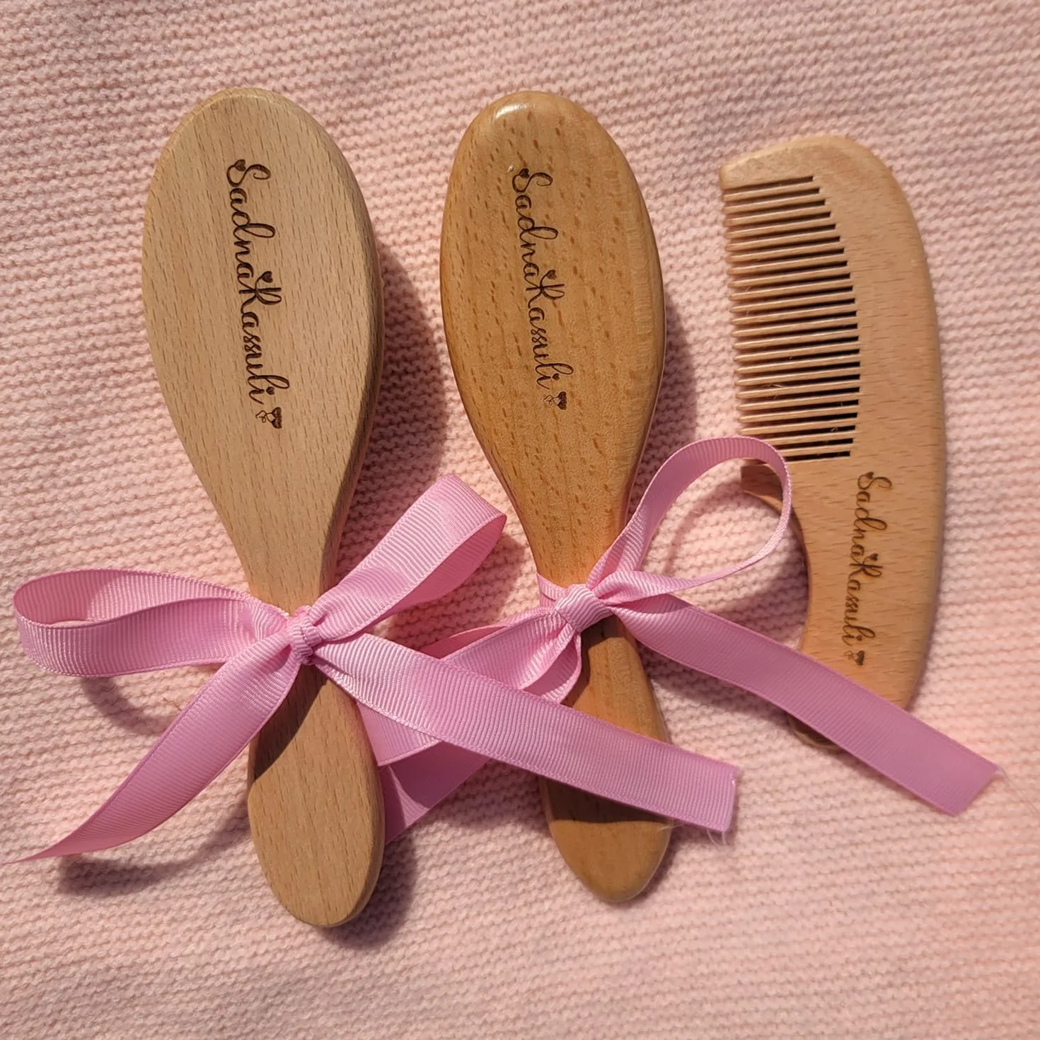 Juego De 3 Cepillos For El Pelo De Bebé Personalizados Con Grabado Personalizado, Cepillo De Madera Personalizado, Cestas De Pascua, Bautizo(B)