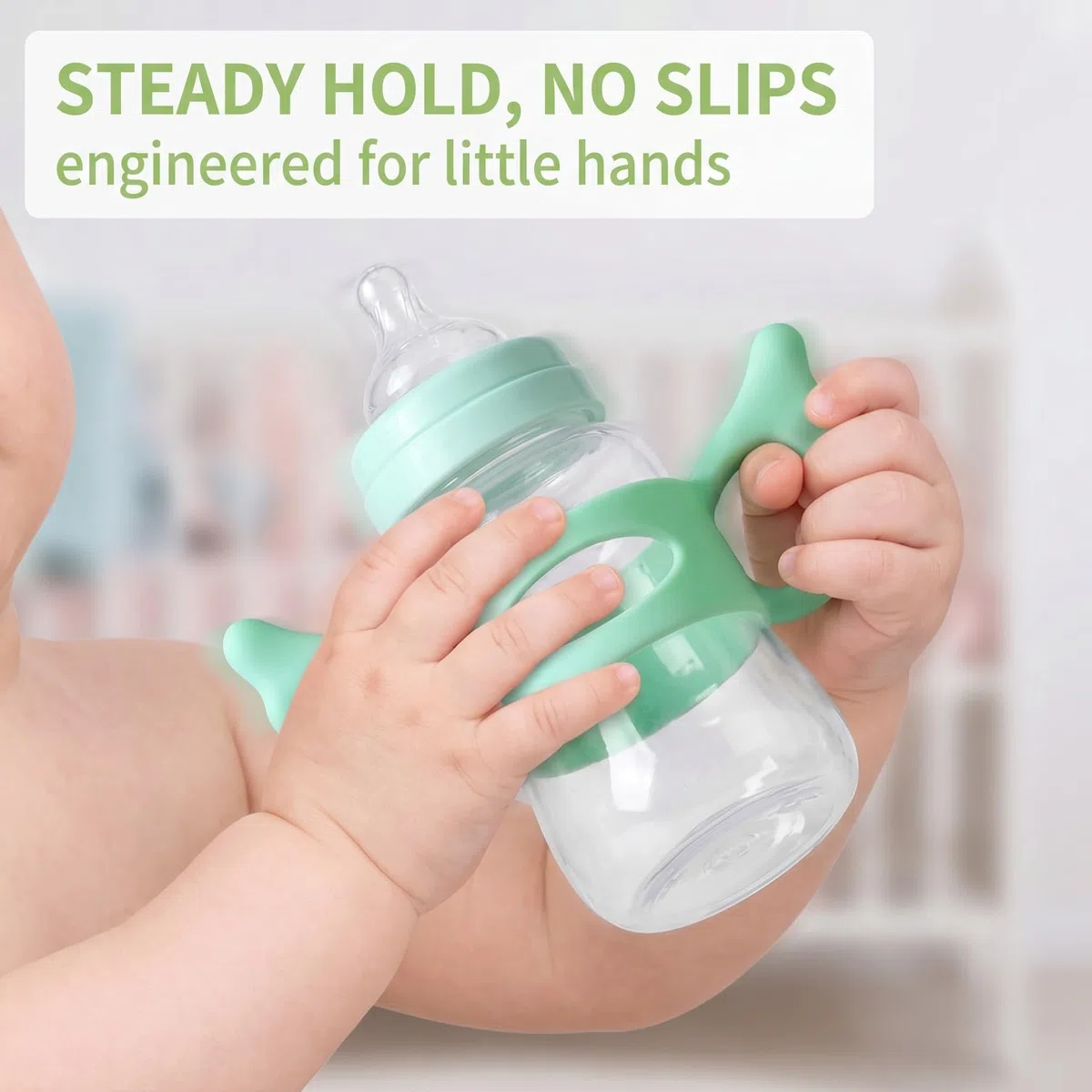 Paquete de 4 Asas para Biberones, Sujetadores de Silicona Multicolor, Adaptables y Faciles de Agarrar, Para Lactantes y Bebes, Aprendizaje de Alimentacion Independiente