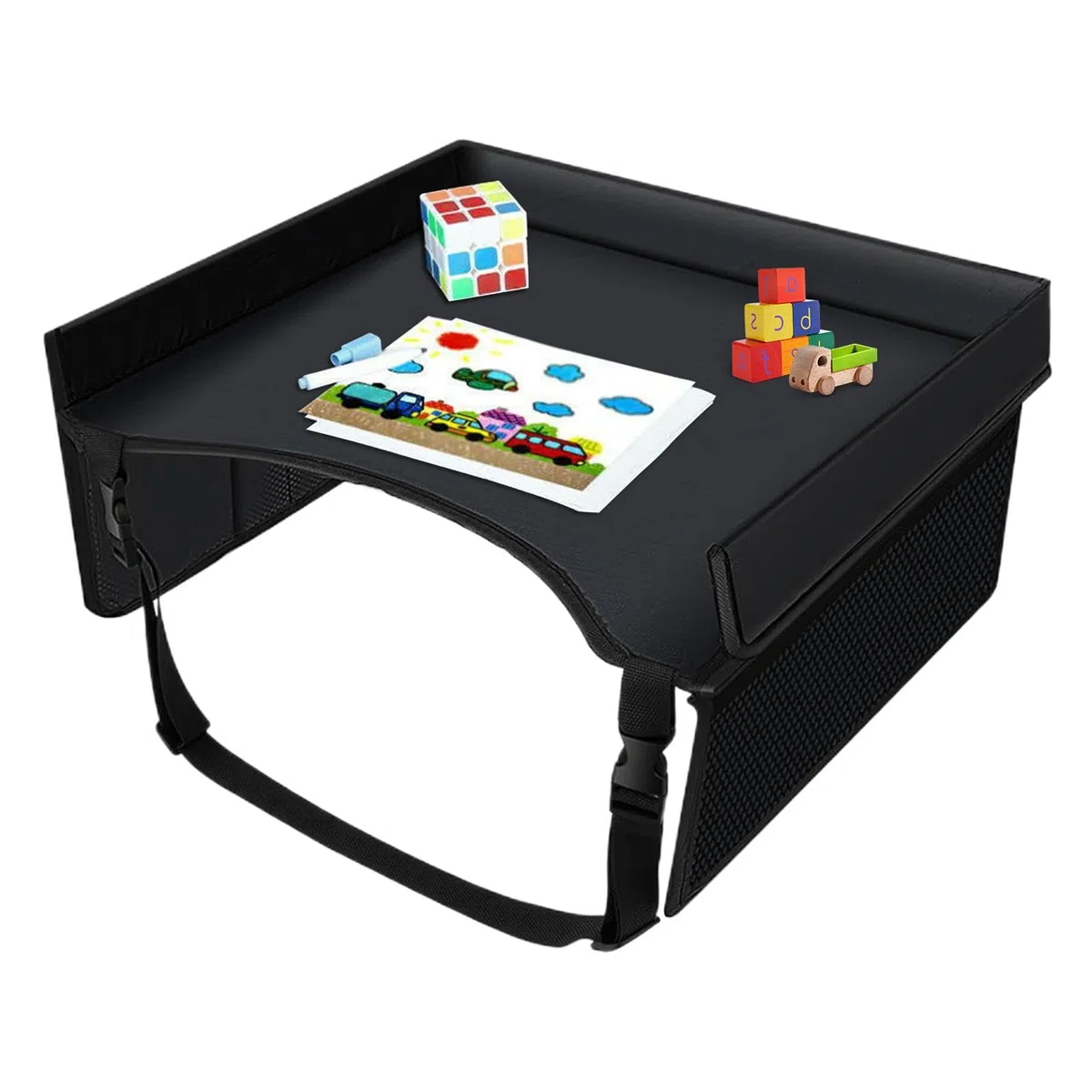 Bandeja de viaje para niños, portátil y funcional, Negro