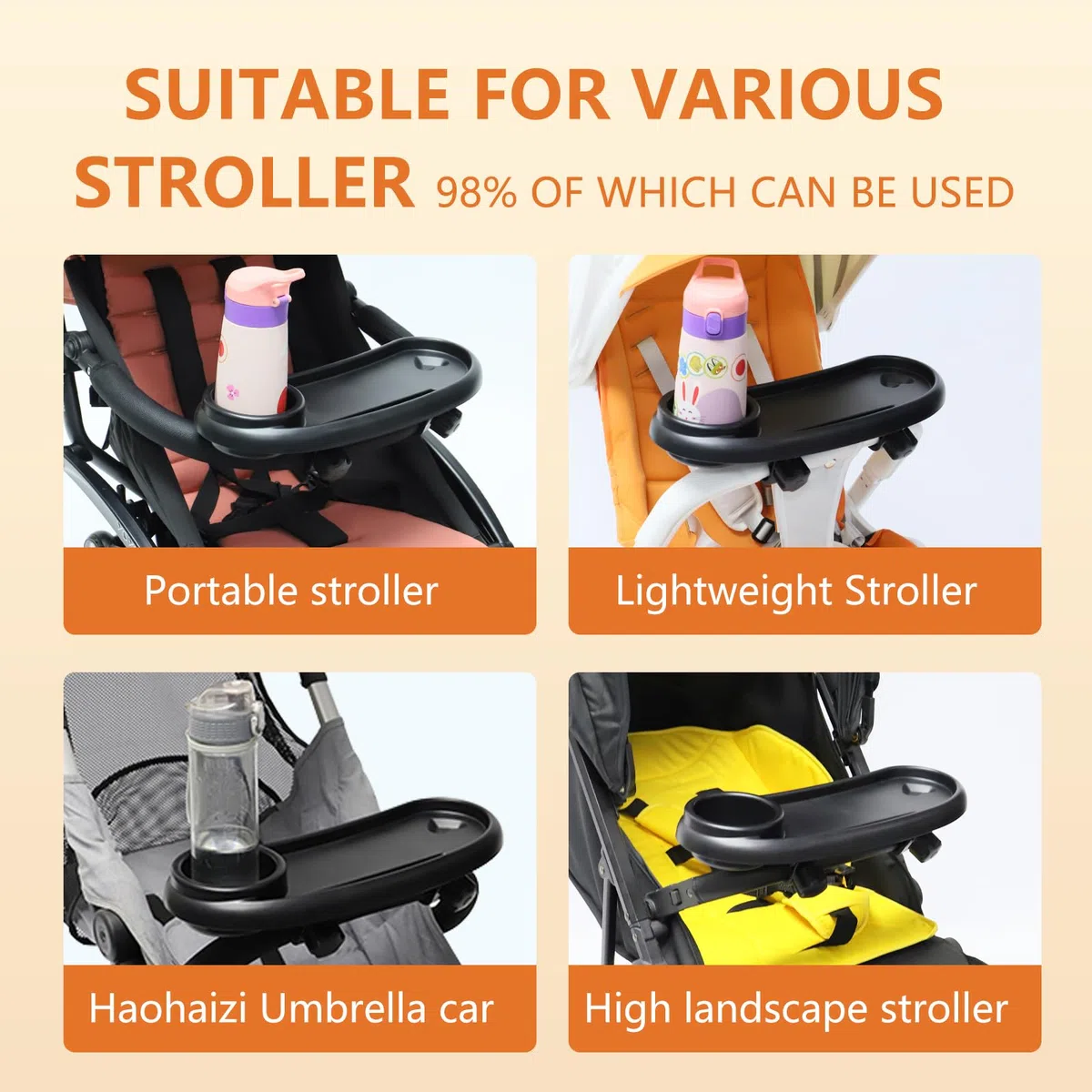 Bandeja Universal para Cochecito 3 en 1, Portavasos Carrito Bebe con Bandeja para Snacks, Accesorios Carro Bebe Giratoria de 360 Grados Adecuado para Cochecitos Actividades al Aire Libre