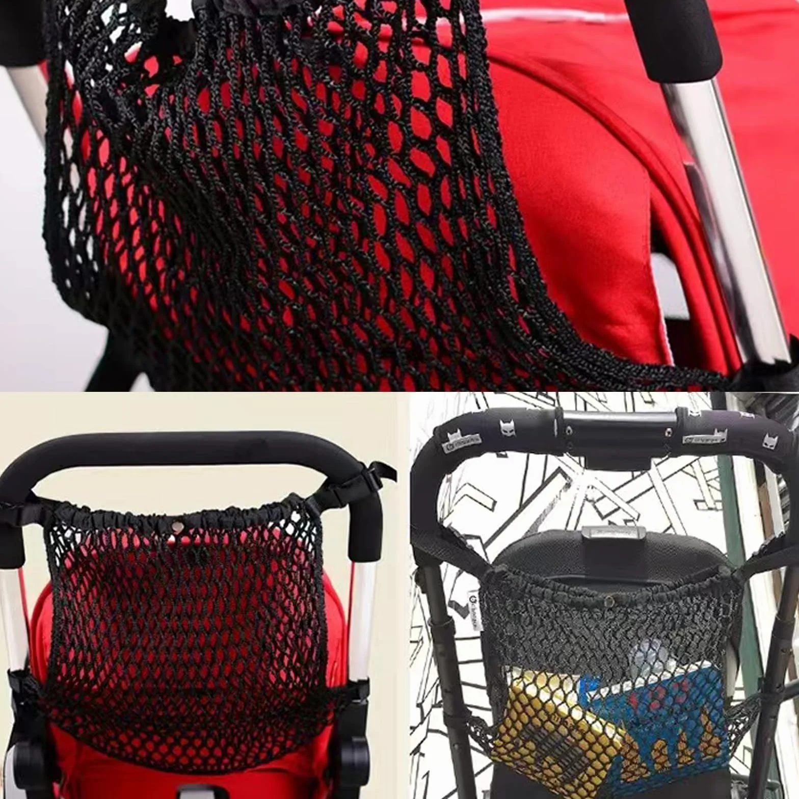 Negro Red Bolsas para Cochecito de Bebe, Universal Bolsillo de Almacenamiento Organizador de Red para Cochecito, Red de Compra para Coches Sillas de Paseo Buggy Carriola Cochecitos de Niños