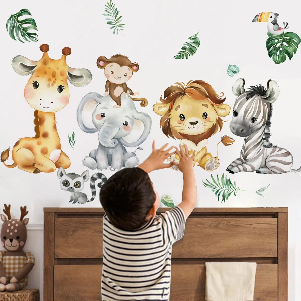decalmile Pegatinas de Pared Animales de la Jungla Vinilos Decorativos Safari Elefante Jirafa León Adhesivos Pared Habitación Infantiles Niños Bebés Guardería