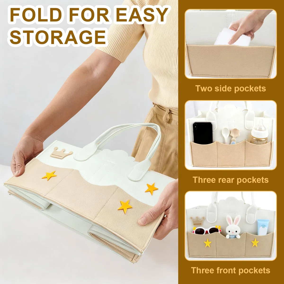 Cesta Organizadora Bebe,Organizador Pañales de Fieltro con Compartimentos Extraíbles,Cestas Bebe Cesta Cambiador para Juguetes,Libros Ilustrados,Aperitivos,Material de Oficina