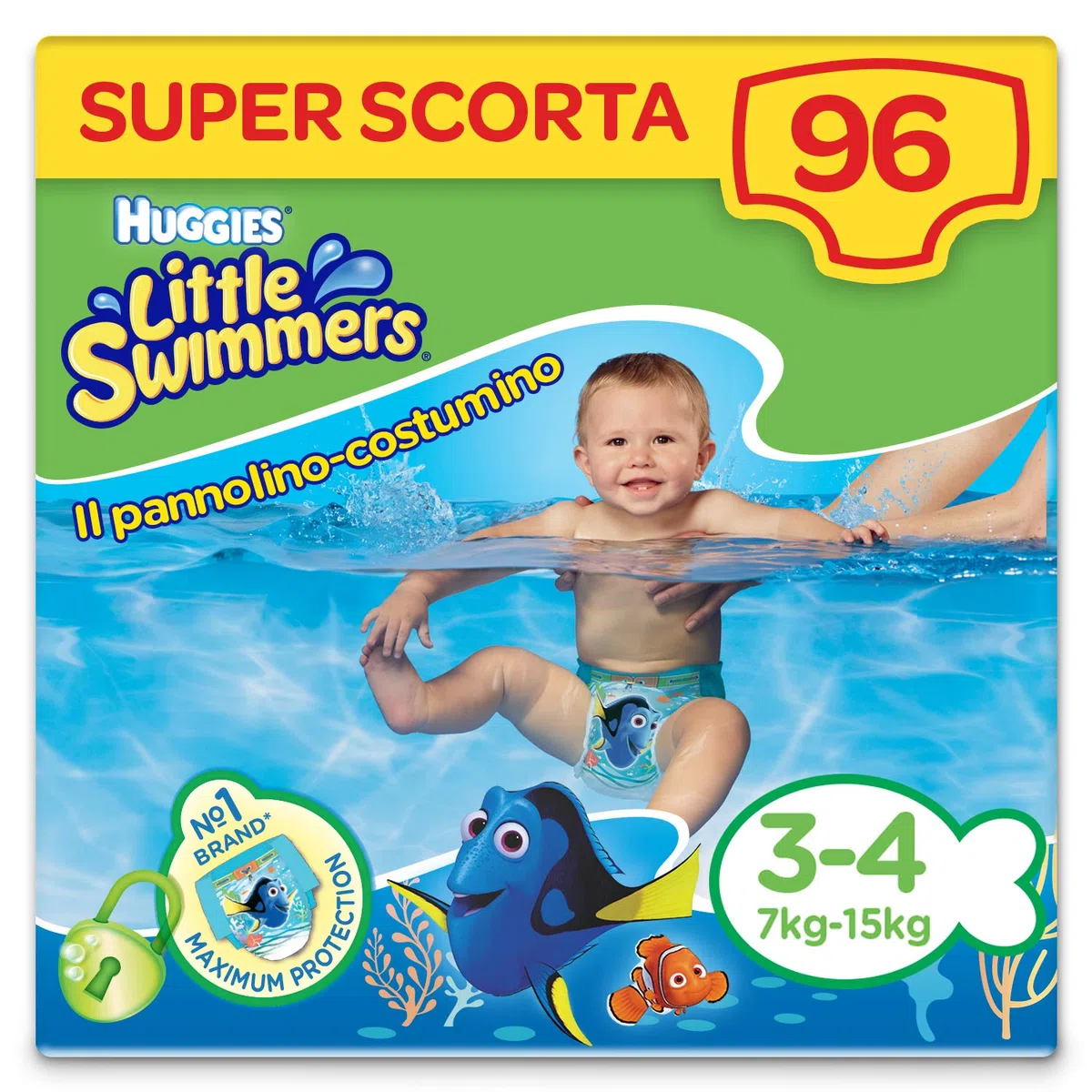 Huggies Little Swimmers, talla 3-4 (7-15 kg), 8 paquetes de 12 pañales bañadores, un total de 96 bañadores