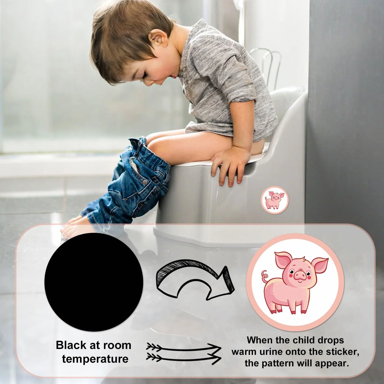 24 calcomanías de entrenamiento para ir al baño – 12 estilos de cambio de color interesantes calcomanías de asiento de cerdo, perro, gato – animales reutilizables para niños, niñas y niños pequeños