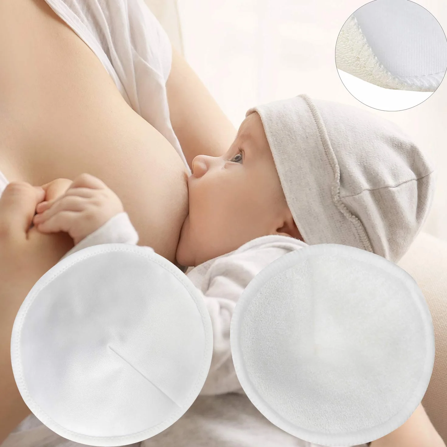 Pinowu Almohadillas de lactancia de bambú orgánico (12pcs), 11cm Súper Suaves y Absorbentes Hipoalergénico Discos de Lactancia, Ronda Cojines de Bra a Prueba de Fugas